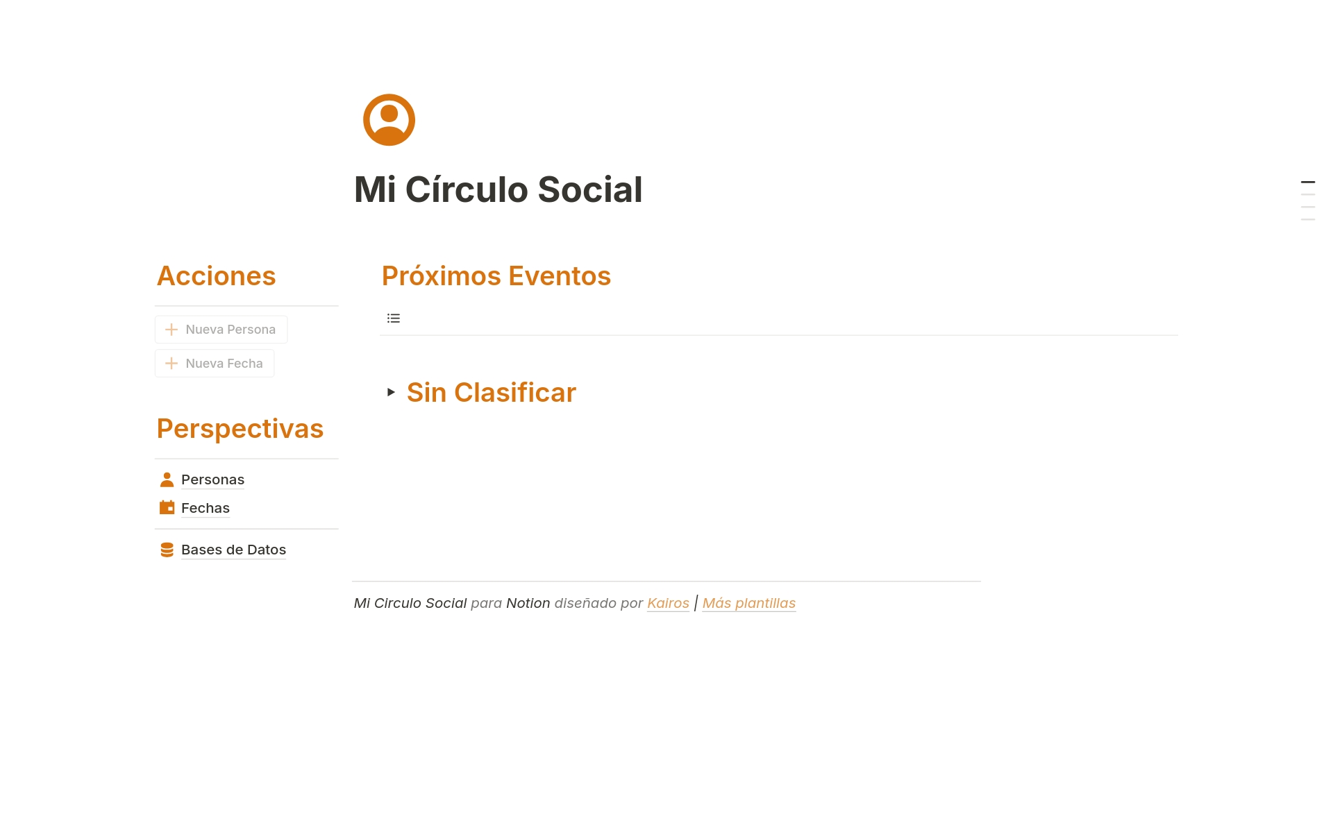 En förhandsgranskning av mallen för Mi Círculo Social