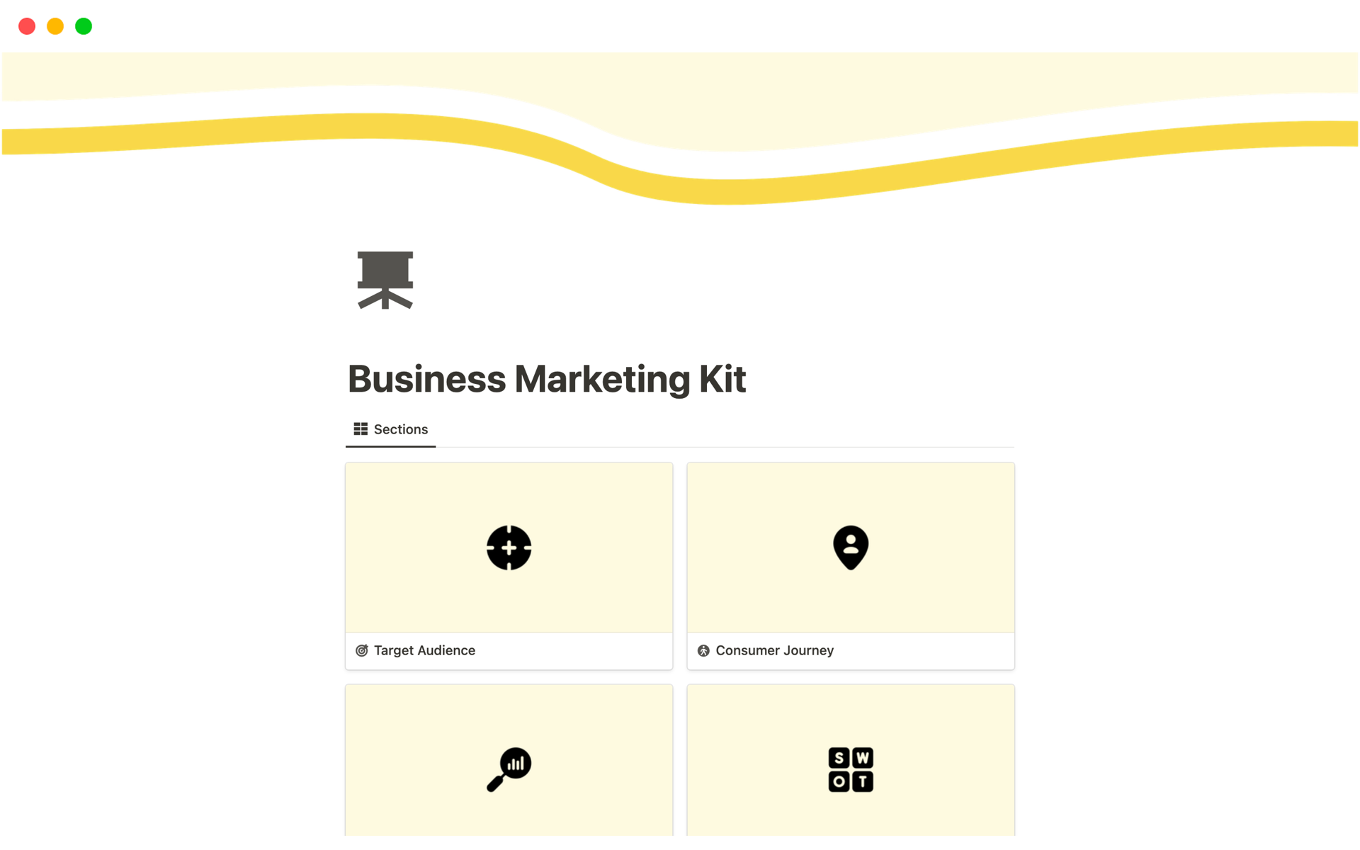 En forhåndsvisning av mal for Business Marketing Kit