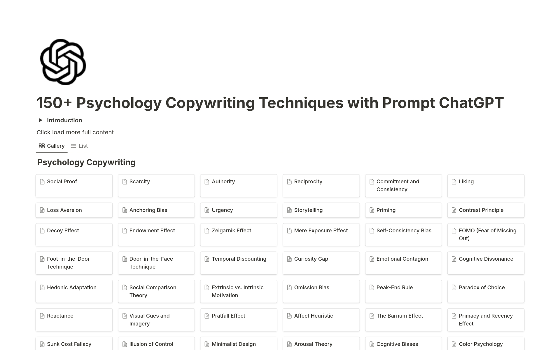 A template preview for 150+ Psychology Copywriting with Prompt ChatGPT
