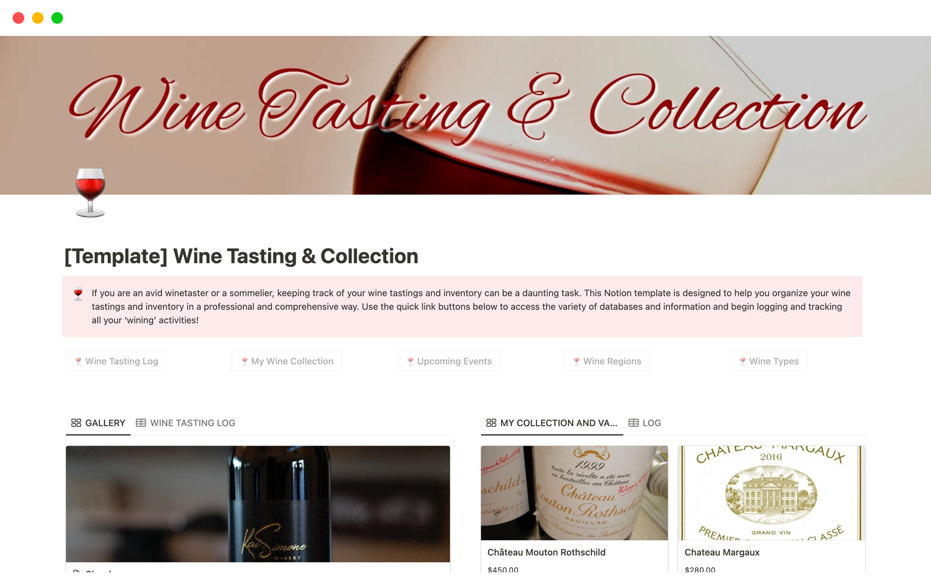En forhåndsvisning av mal for Wine Tasting & Collection