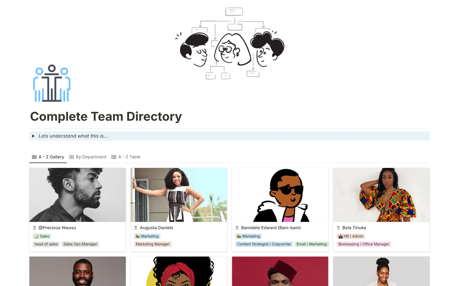 Vista previa de plantilla para Detailed Team Directory (Employees & Contractors)