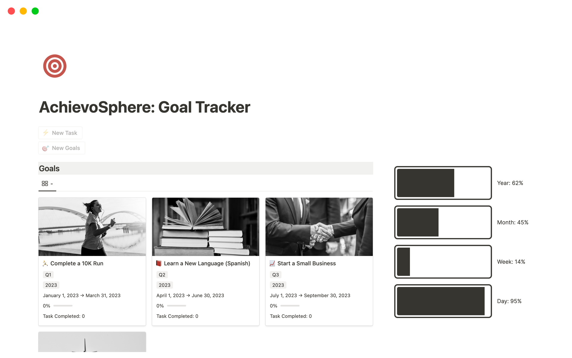 Vista previa de una plantilla para AchievoSphere: Goal Tracker