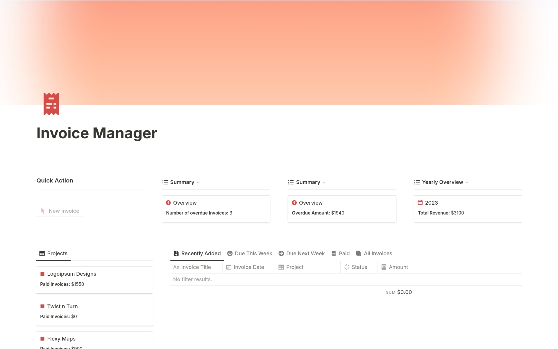 Vista previa de plantilla para Invoice Manager
