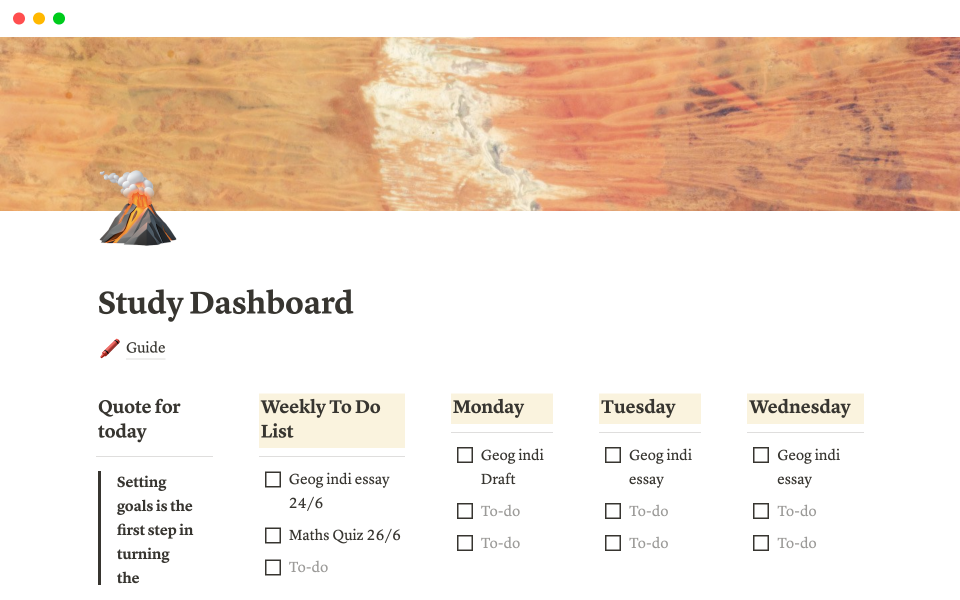 A template preview for Notion study dashboard