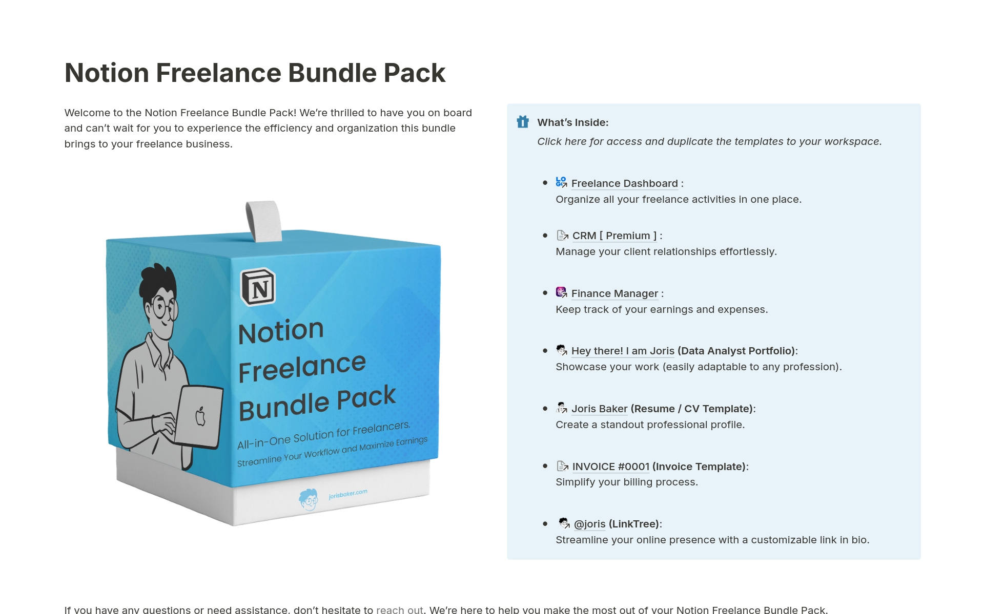 A template preview for Freelance Bundle Pack