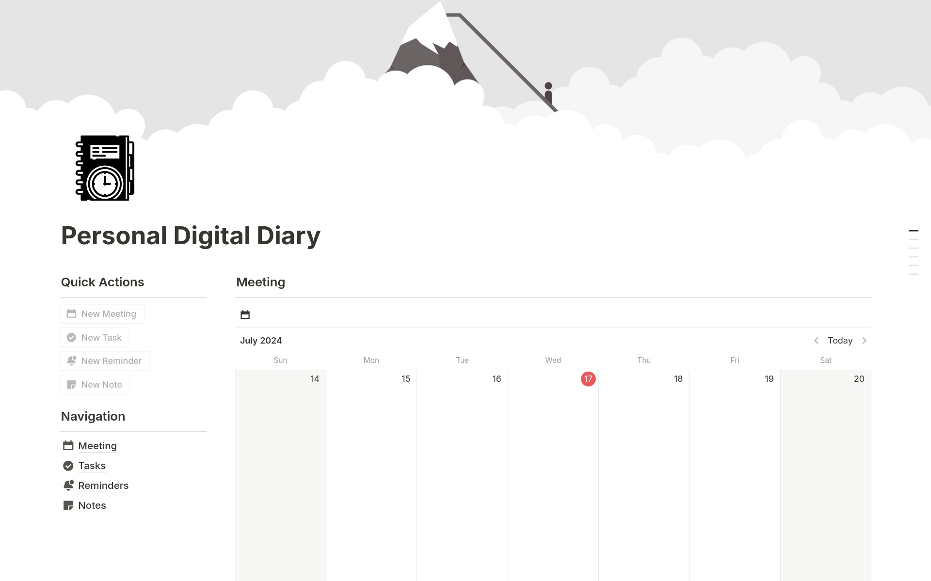 Document your thoughts, reflections and daily experiences in one place with this digital diary template.