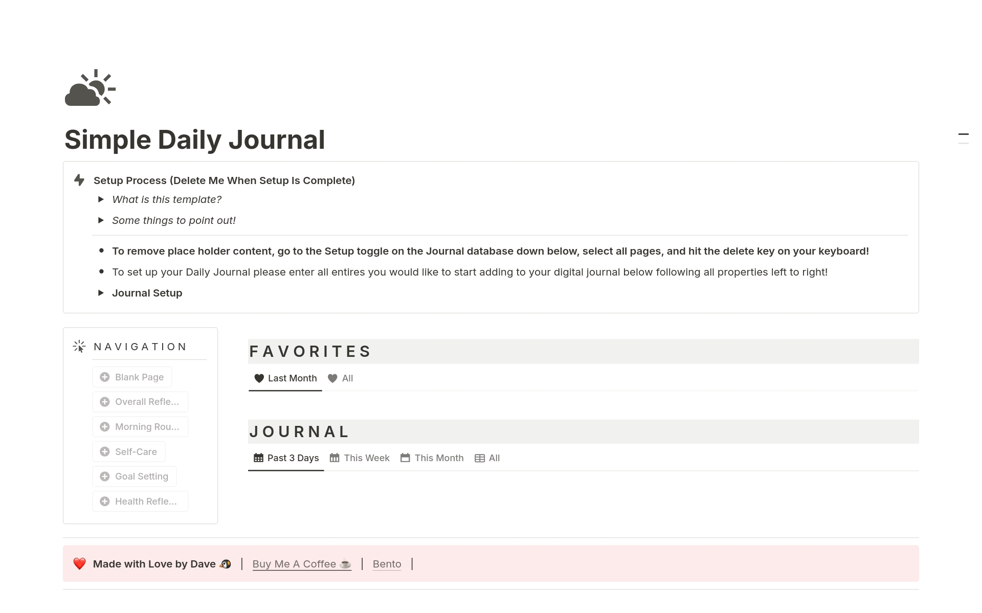 A template preview for Simple Daily Journal