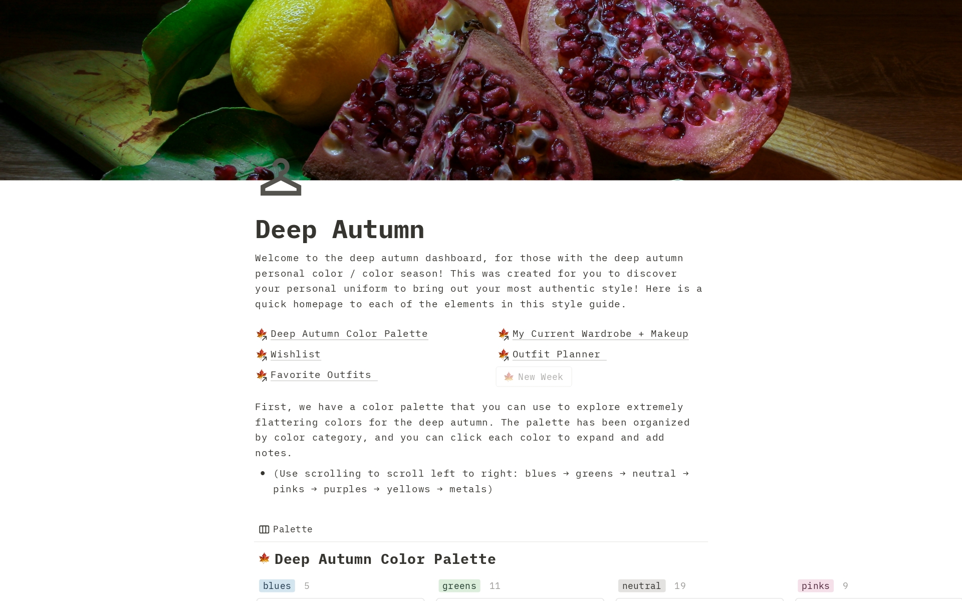 Uma prévia do modelo para Deep Autumn Seasonal Color Style Guide