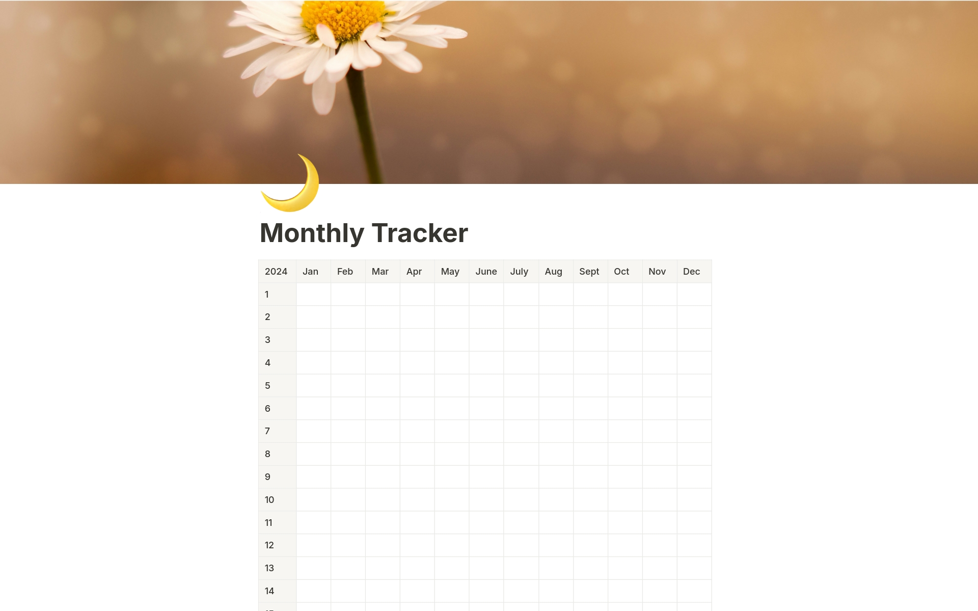 Uma prévia do modelo para Monthly Tracker
