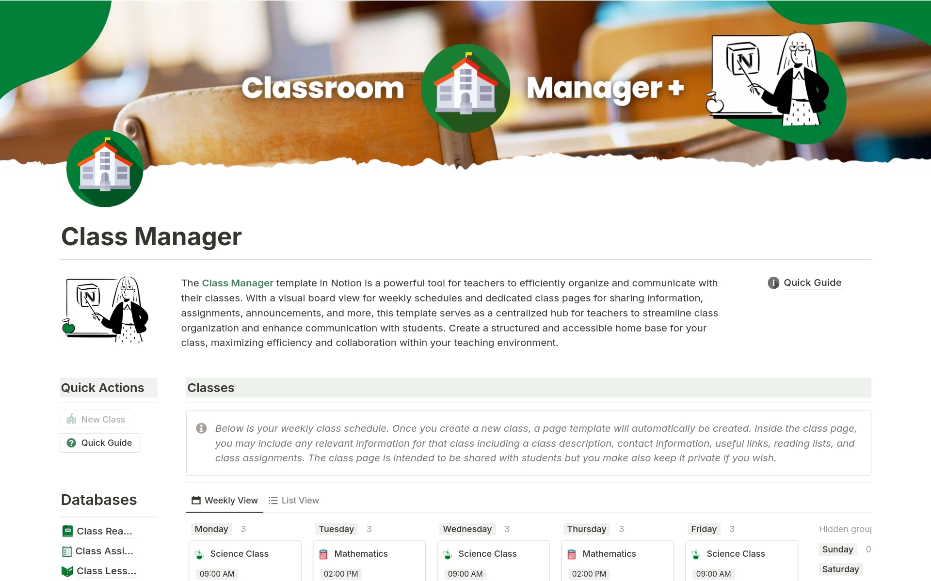 En förhandsgranskning av mallen för Classroom Manager for Teachers