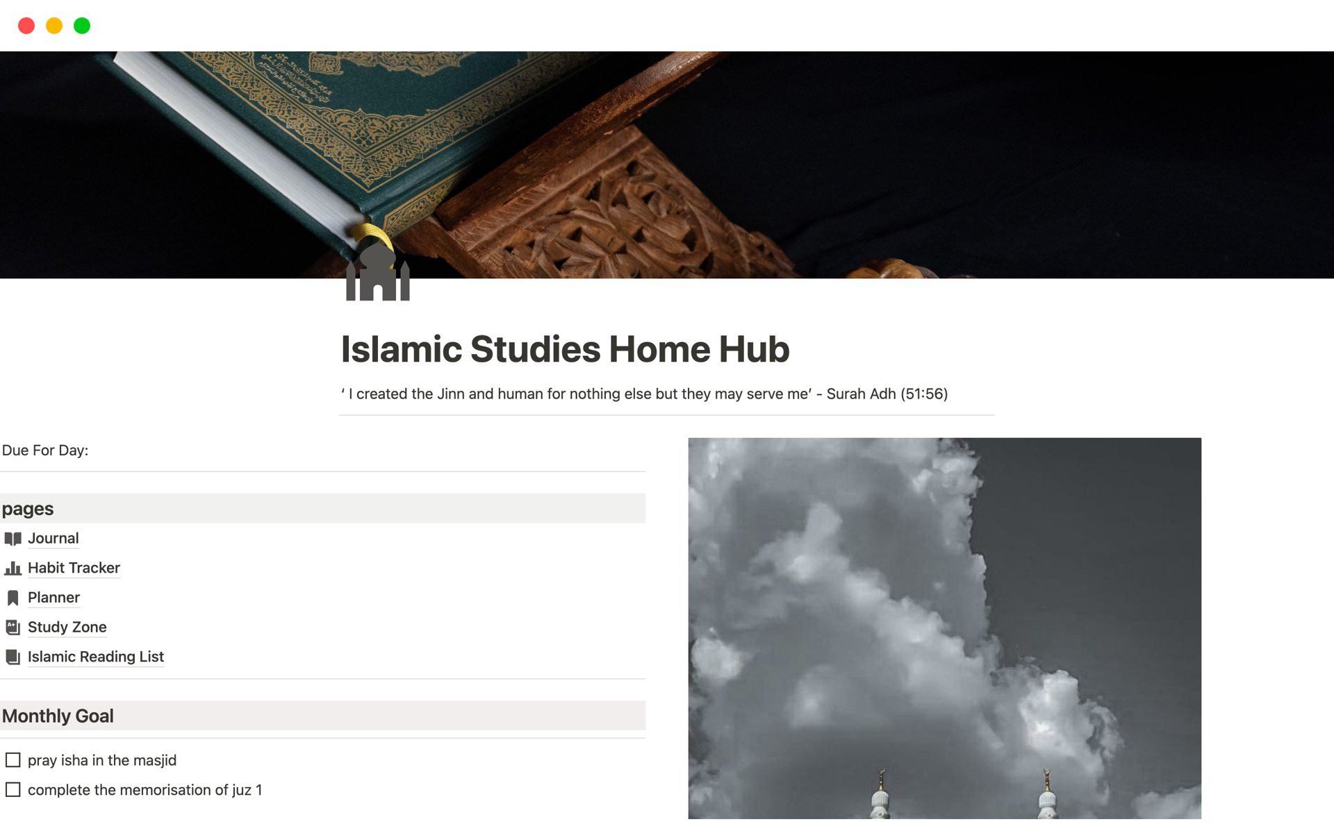 En förhandsgranskning av mallen för Islamic Studies Home Hub