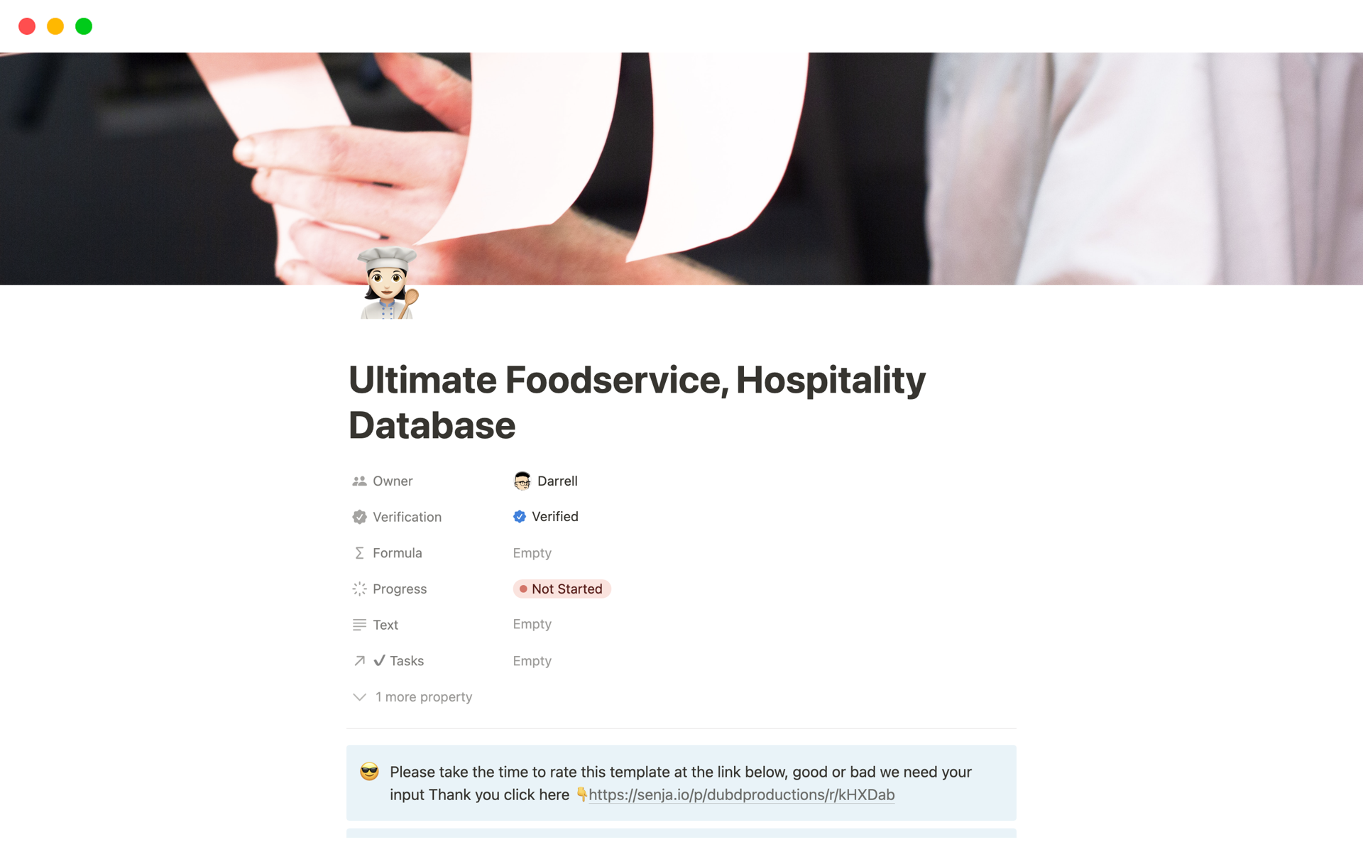 En forhåndsvisning av mal for Ultimate Foodservice, Hospitality Database
