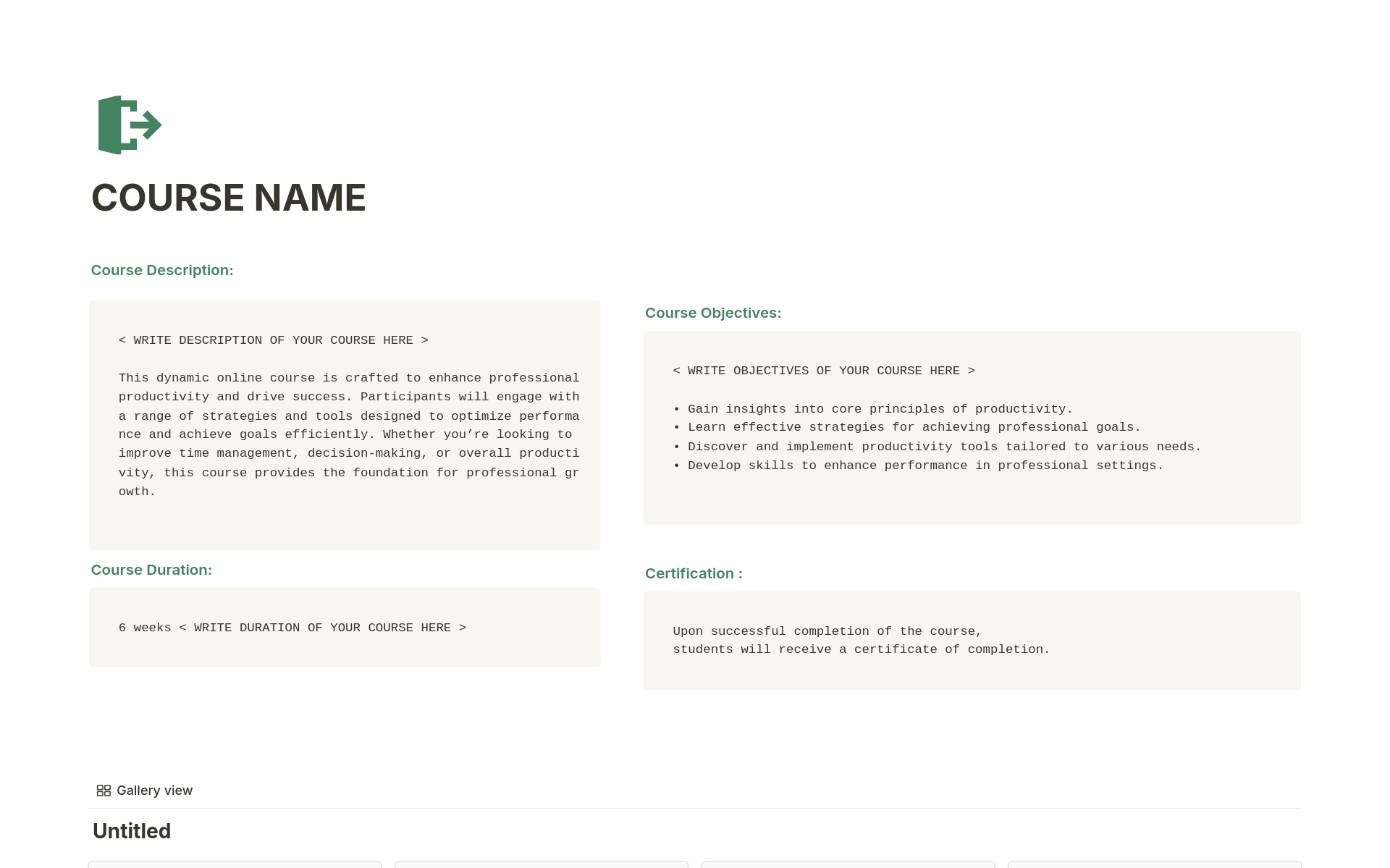 Notion Template for Online Course Creation and Ideation