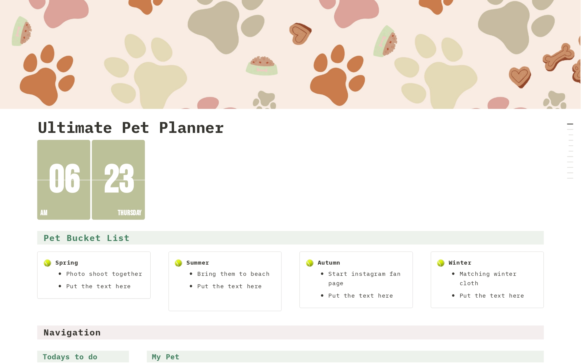 A template preview for Ultimate Pet Planner, Pet Health Record