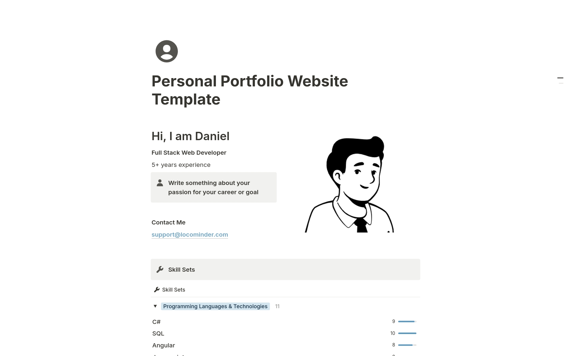 En forhåndsvisning av mal for Personal Portfolio Website