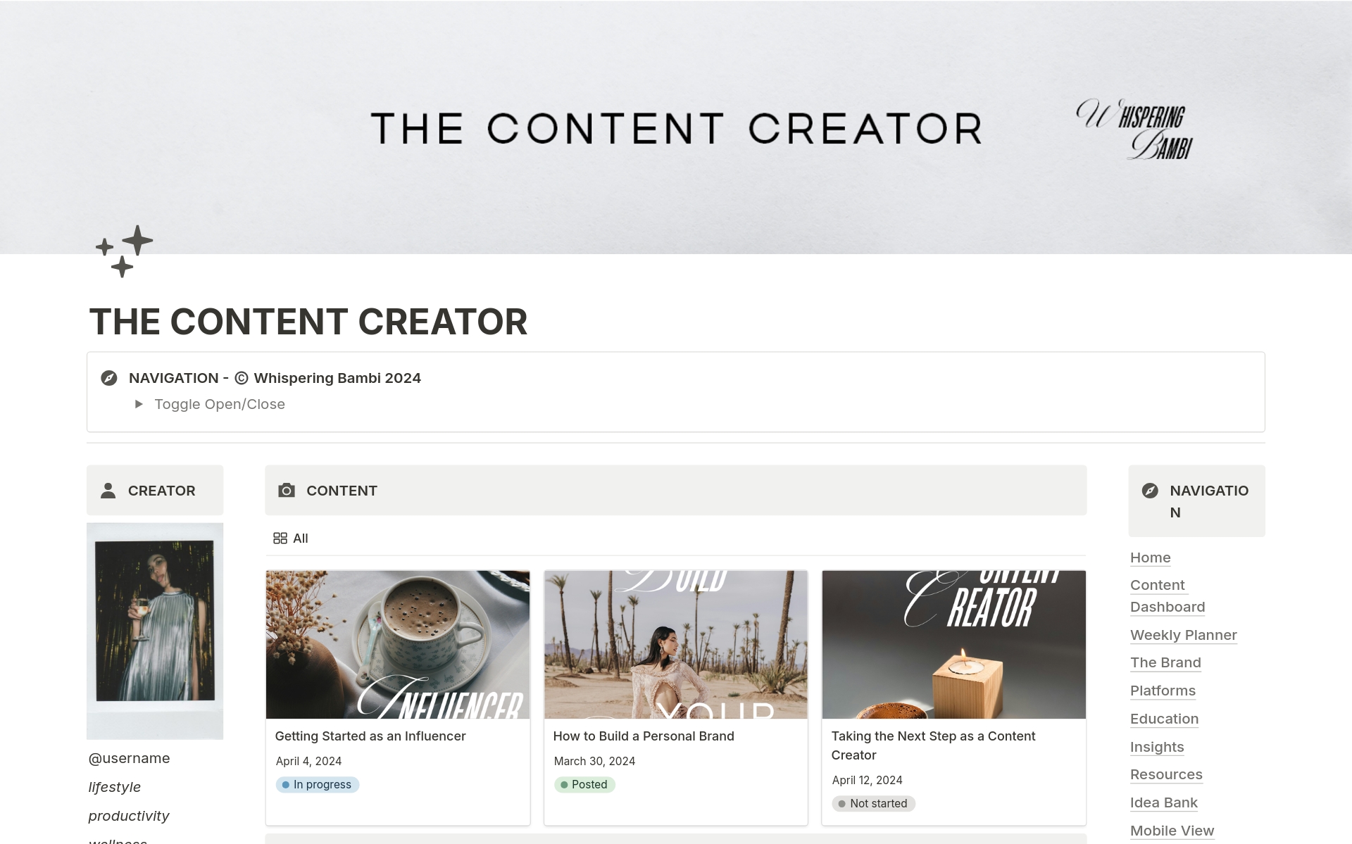 A template preview for The Content Creator Planner