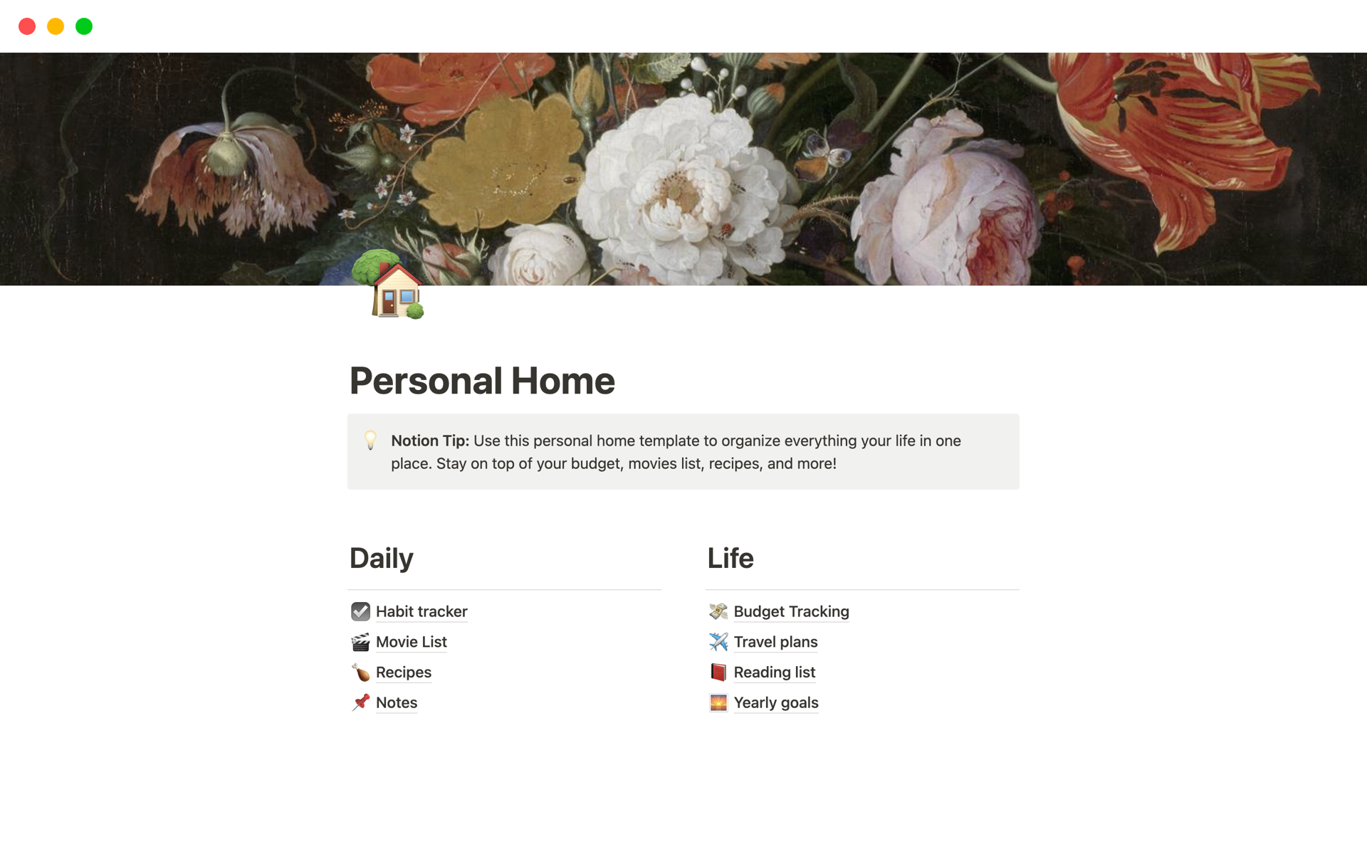 A template preview for Personal Home
