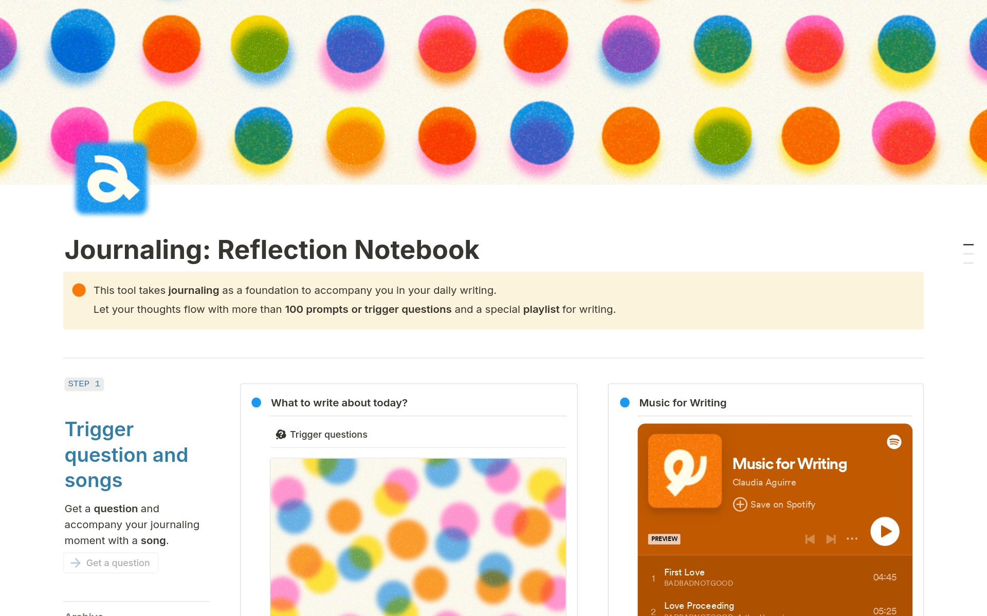 En förhandsgranskning av mallen för Journaling: Reflection Notebook