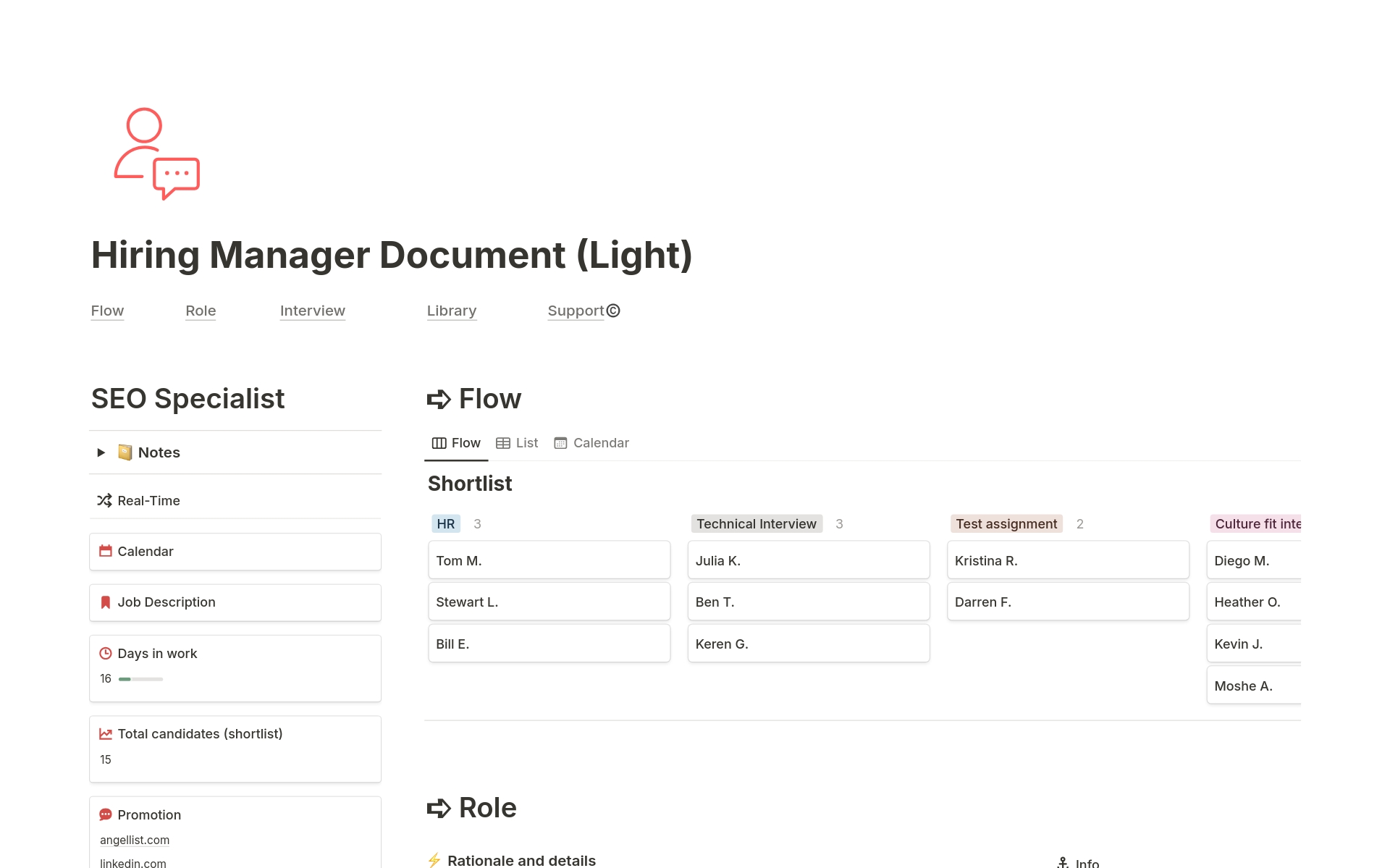 A template preview for Hiring Manager Document (Light)