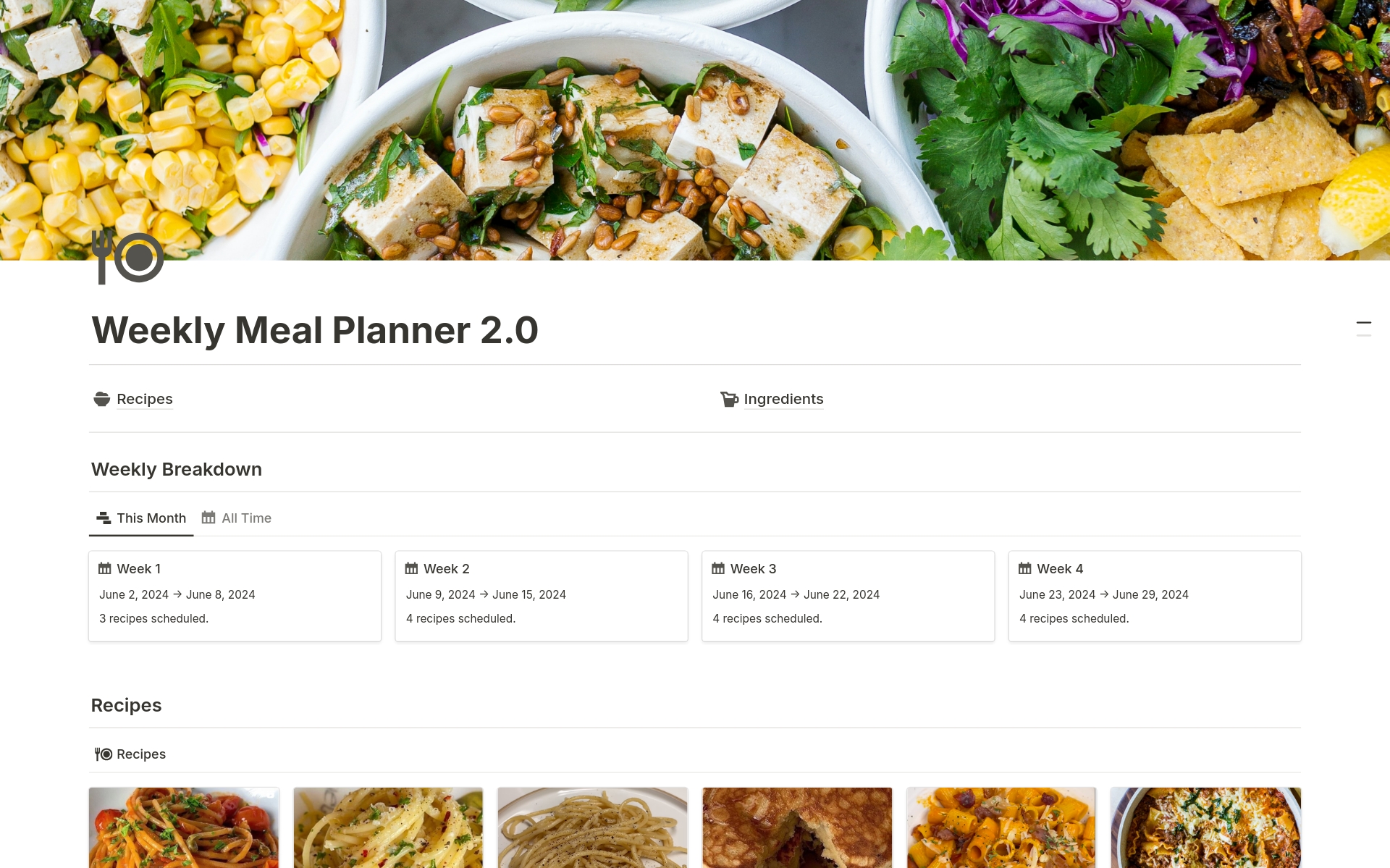 En förhandsgranskning av mallen för Weekly Meal Planner 2.0