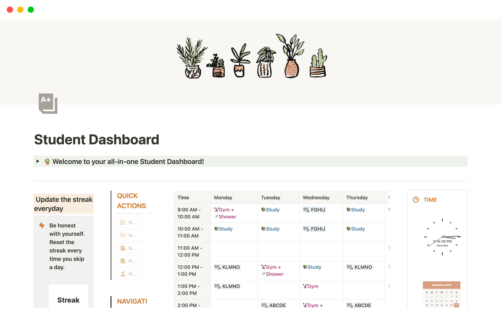 A template preview for All-in-One Student Dashboard