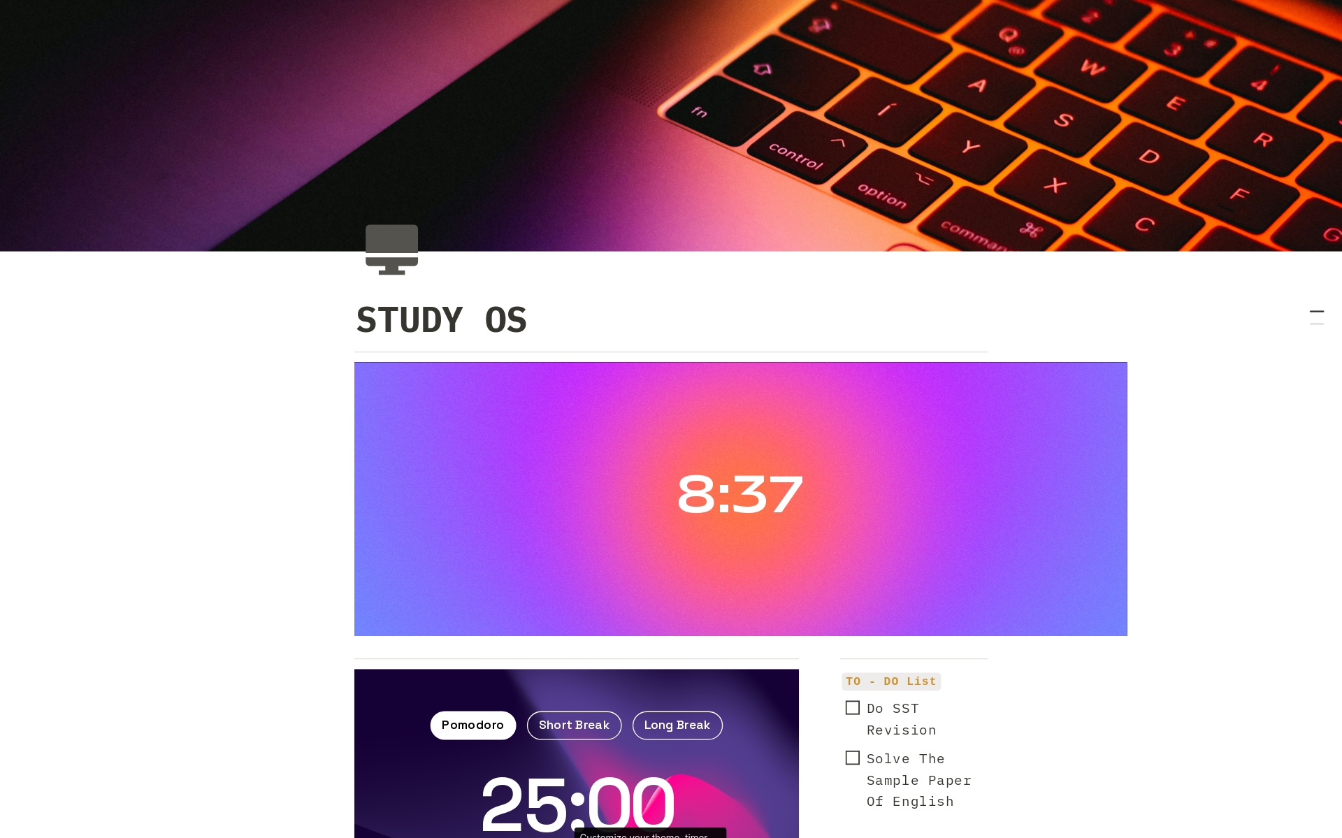 A template preview for Study OS