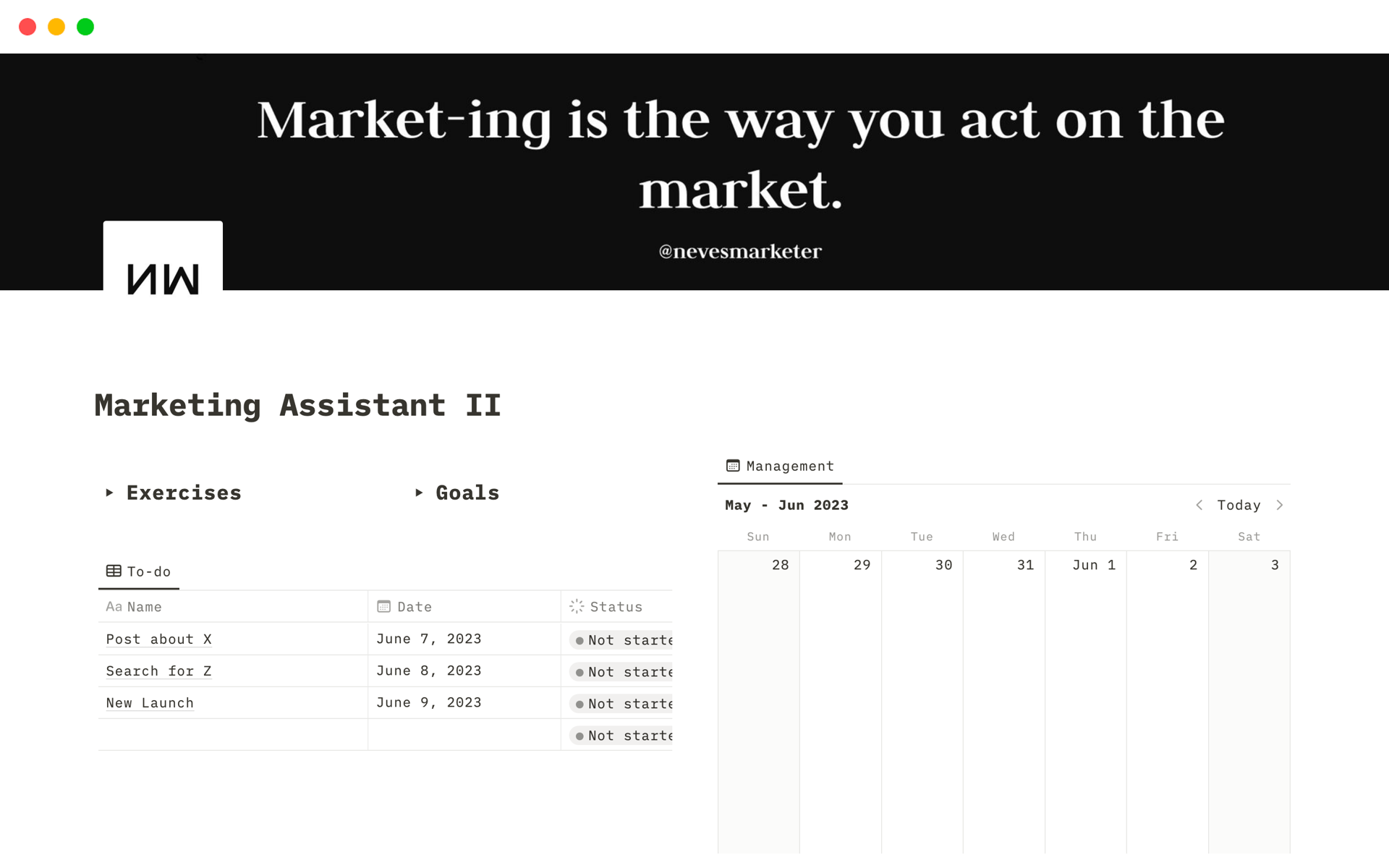A template preview for Marketing Assistant II