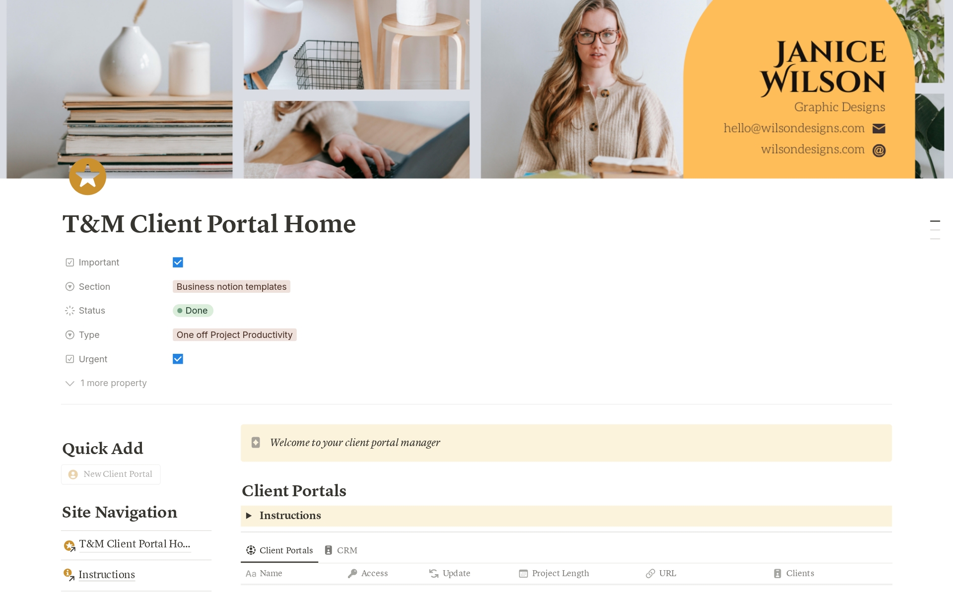 Vista previa de plantilla para Hourly Client Portal 