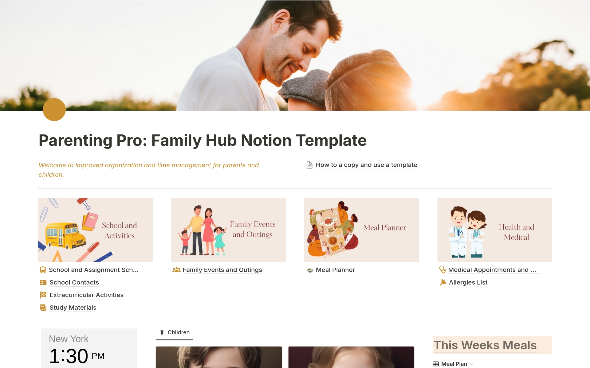 A template preview for Parenting Pro: Family Hub