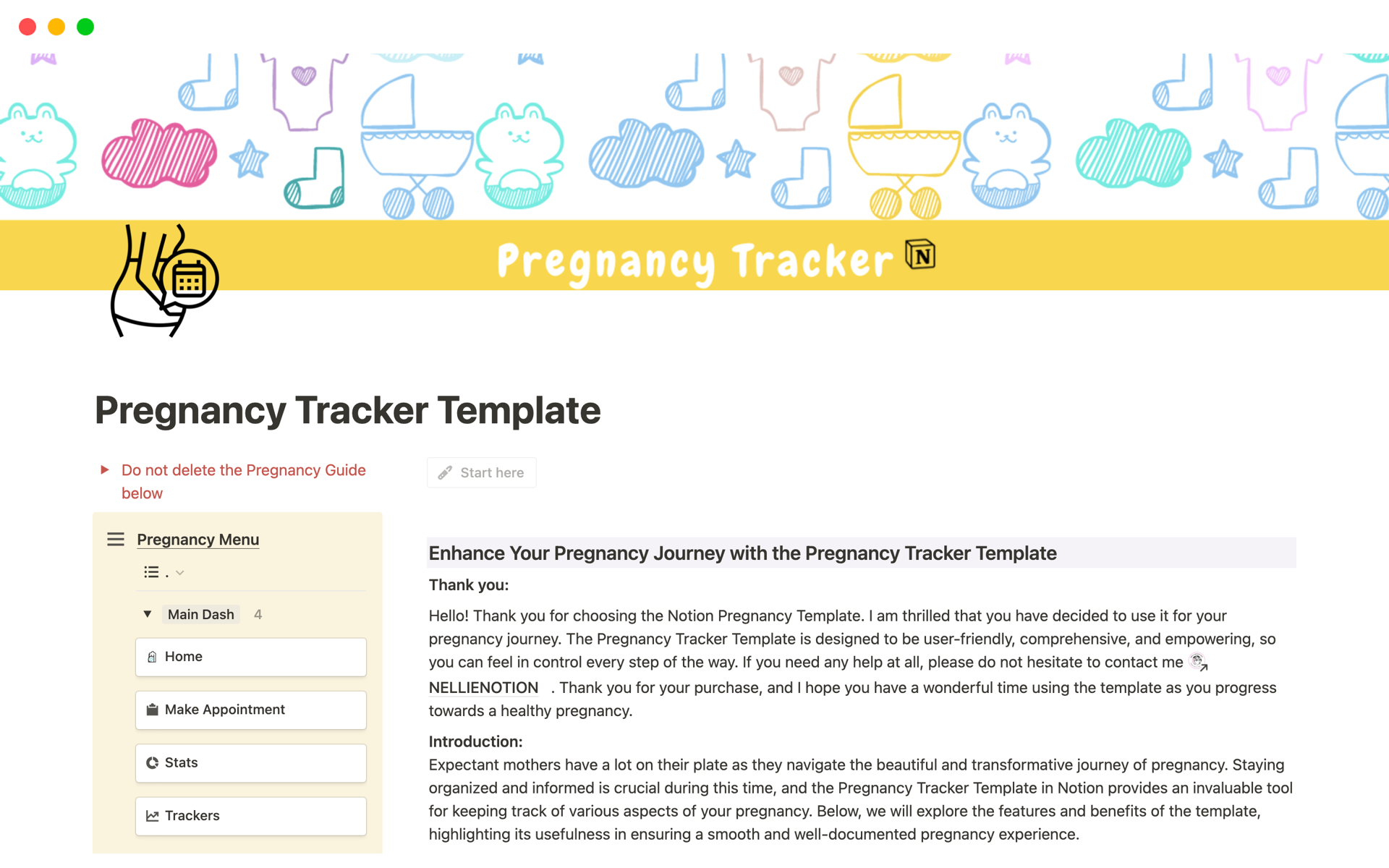 Vista previa de una plantilla para Pregnancy Tracker Template