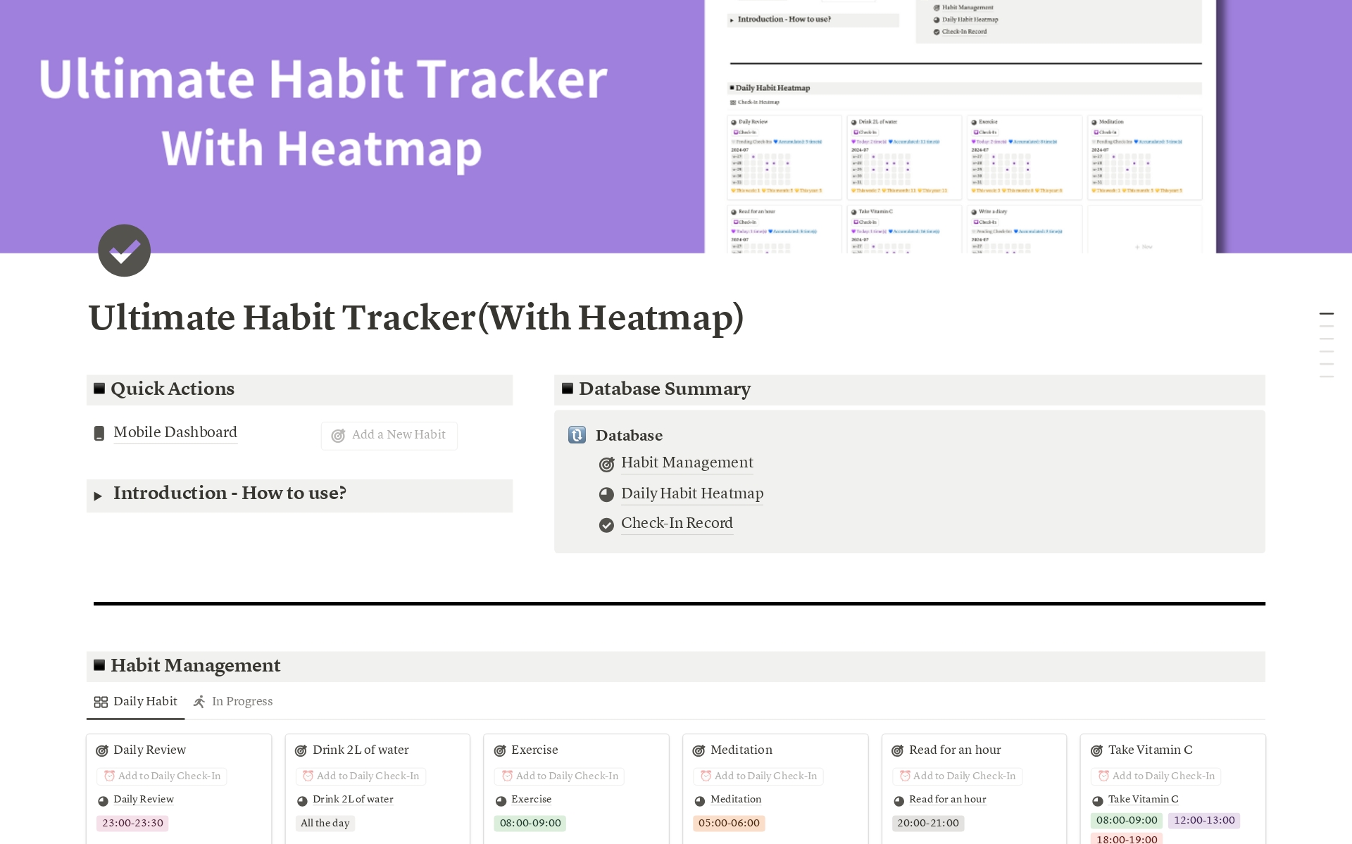 Ultimate Habit Tracker(With Heatmap)님의 템플릿 미리보기