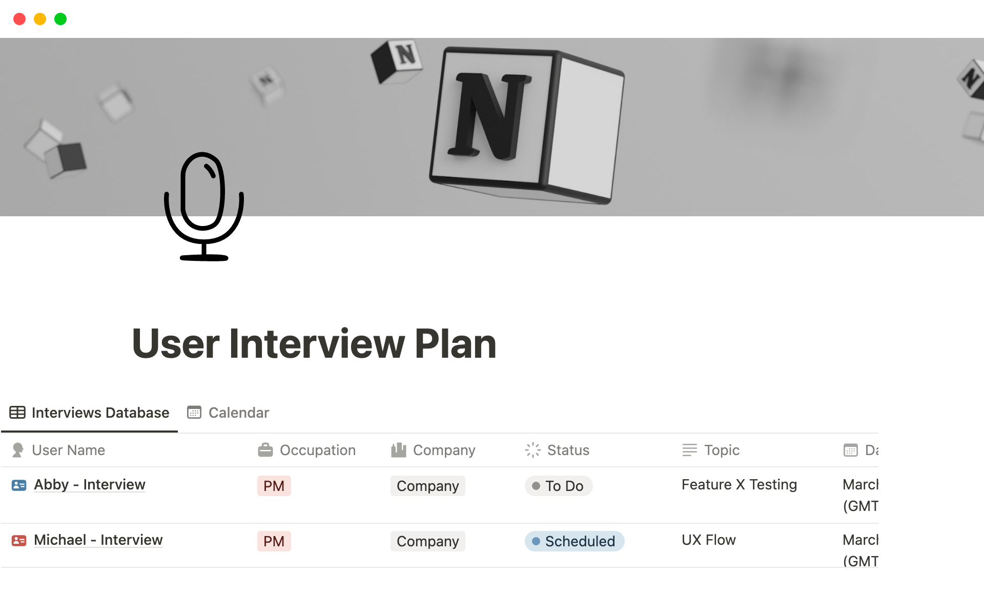 Vista previa de plantilla para User Interview Plan