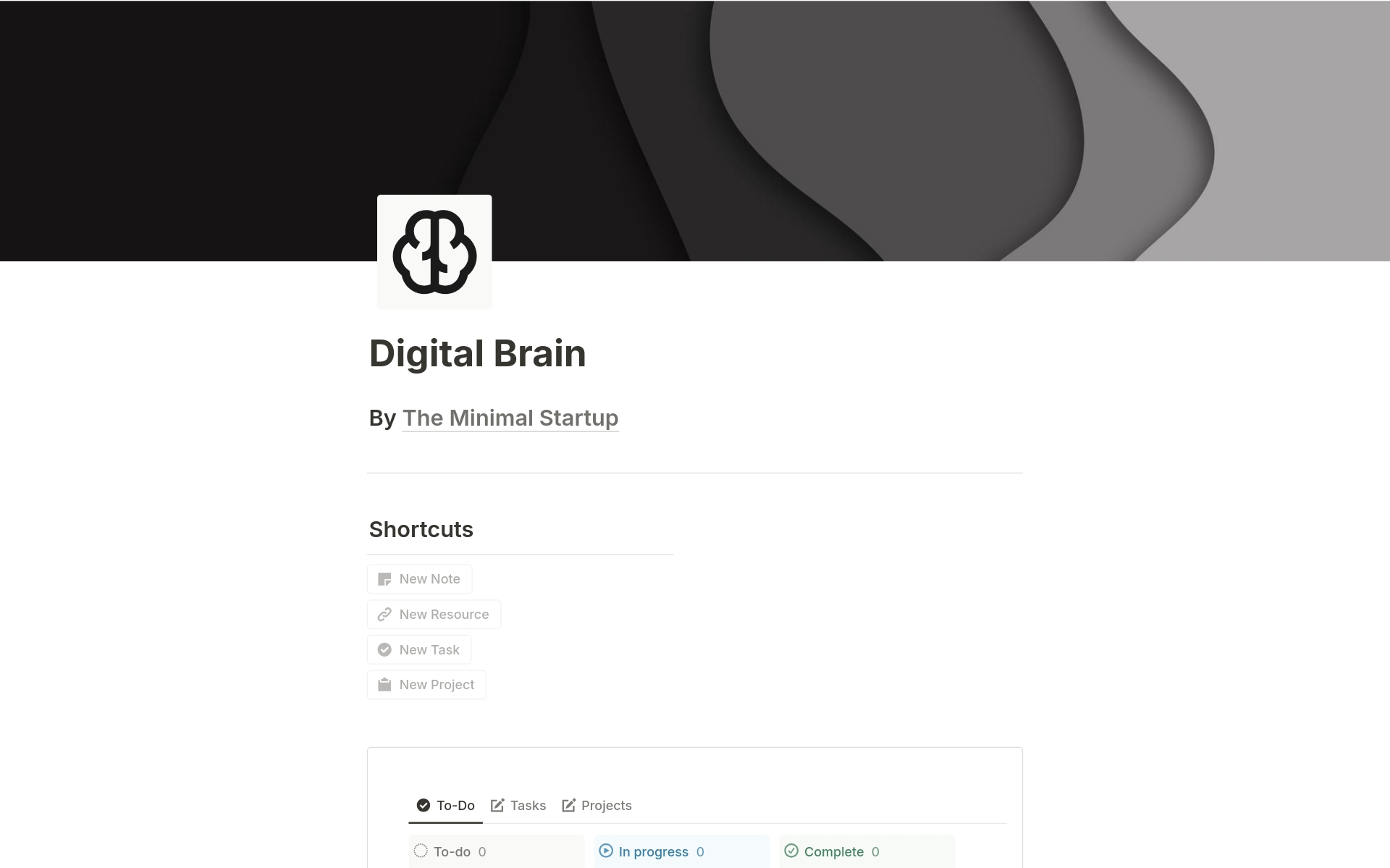 Vista previa de plantilla para Digital Brain | The Minimalist Second Brain