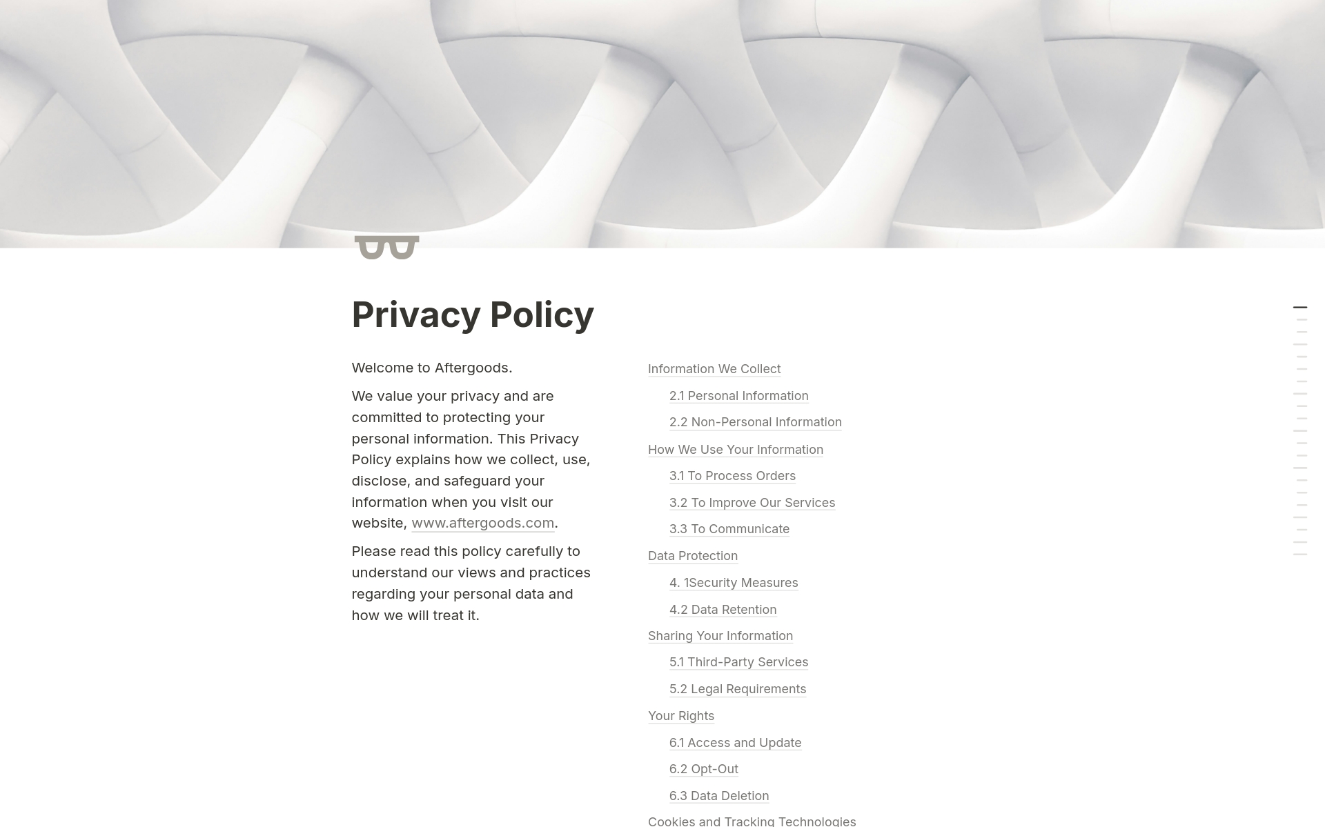 En forhåndsvisning av mal for Privacy Policy