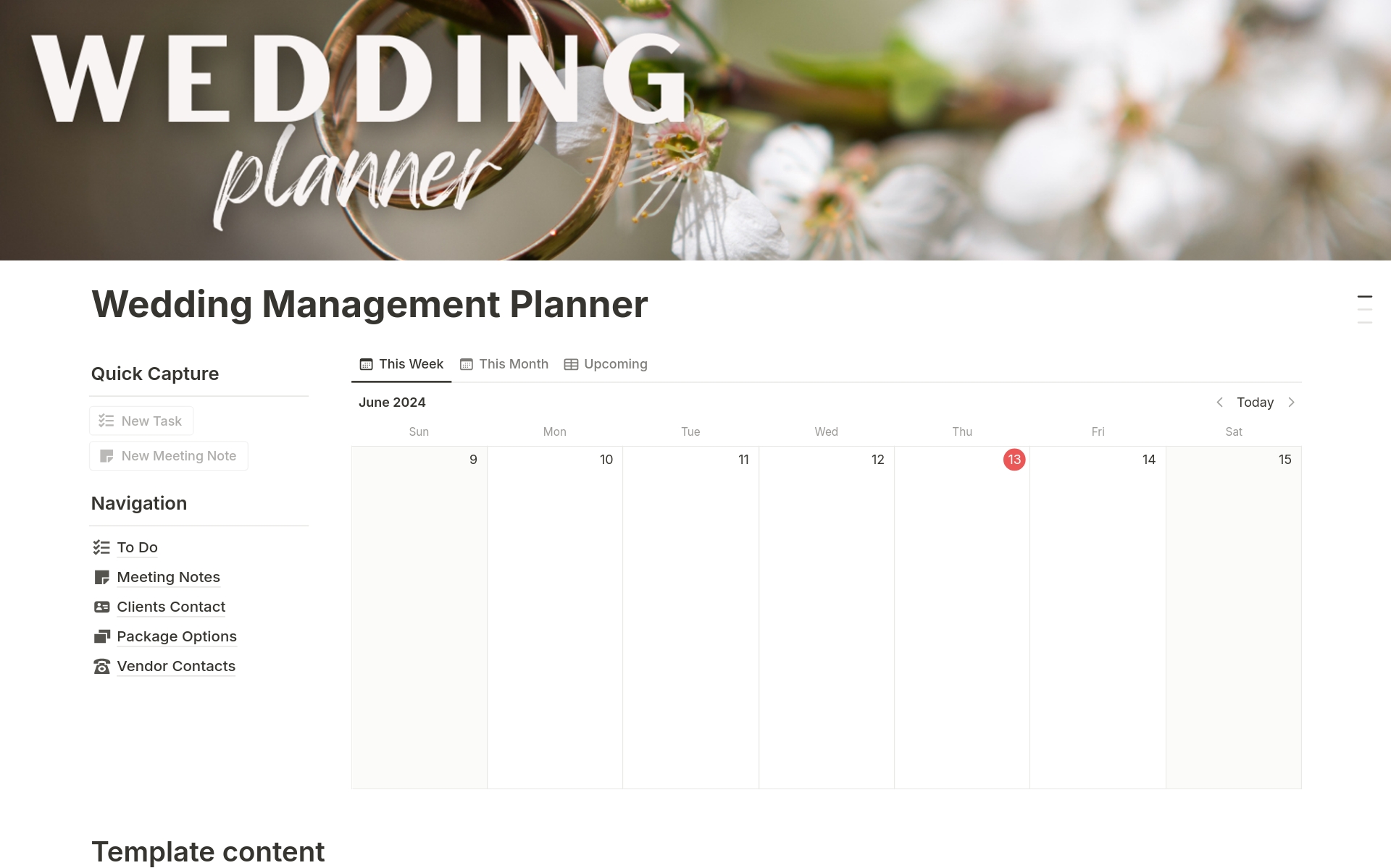 Eine Vorlagenvorschau für Wedding Management Planner