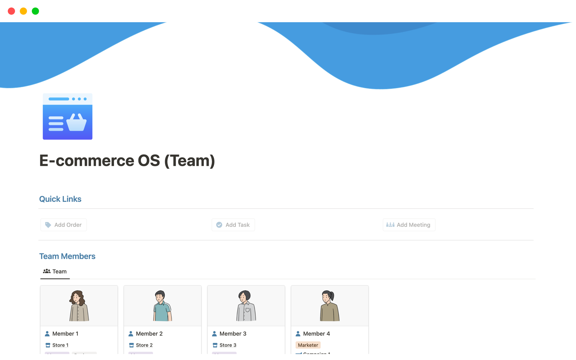 Vista previa de plantilla para E-commerce OS (Team)
