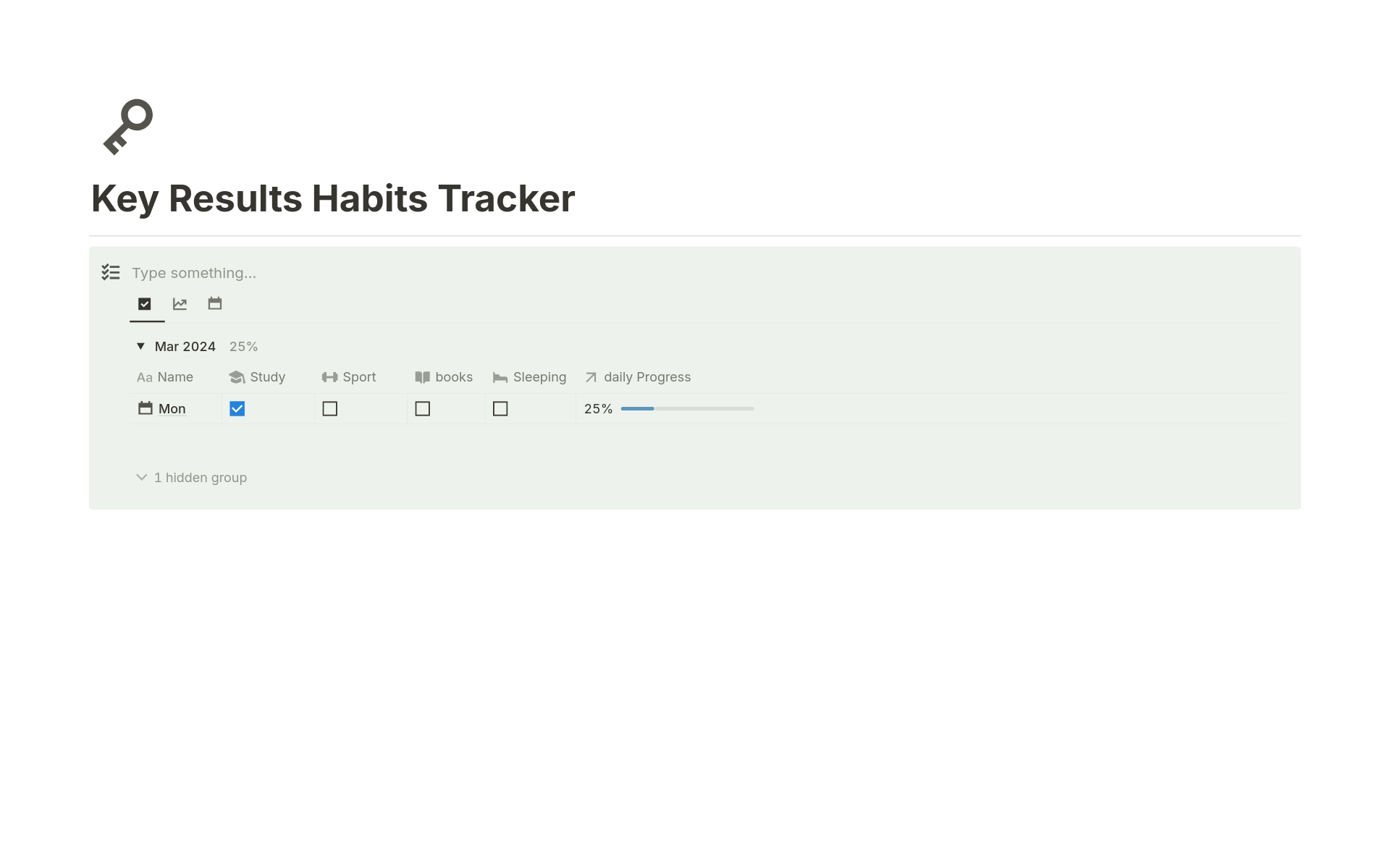 Eine Vorlagenvorschau für Key Results Habits Tracker 