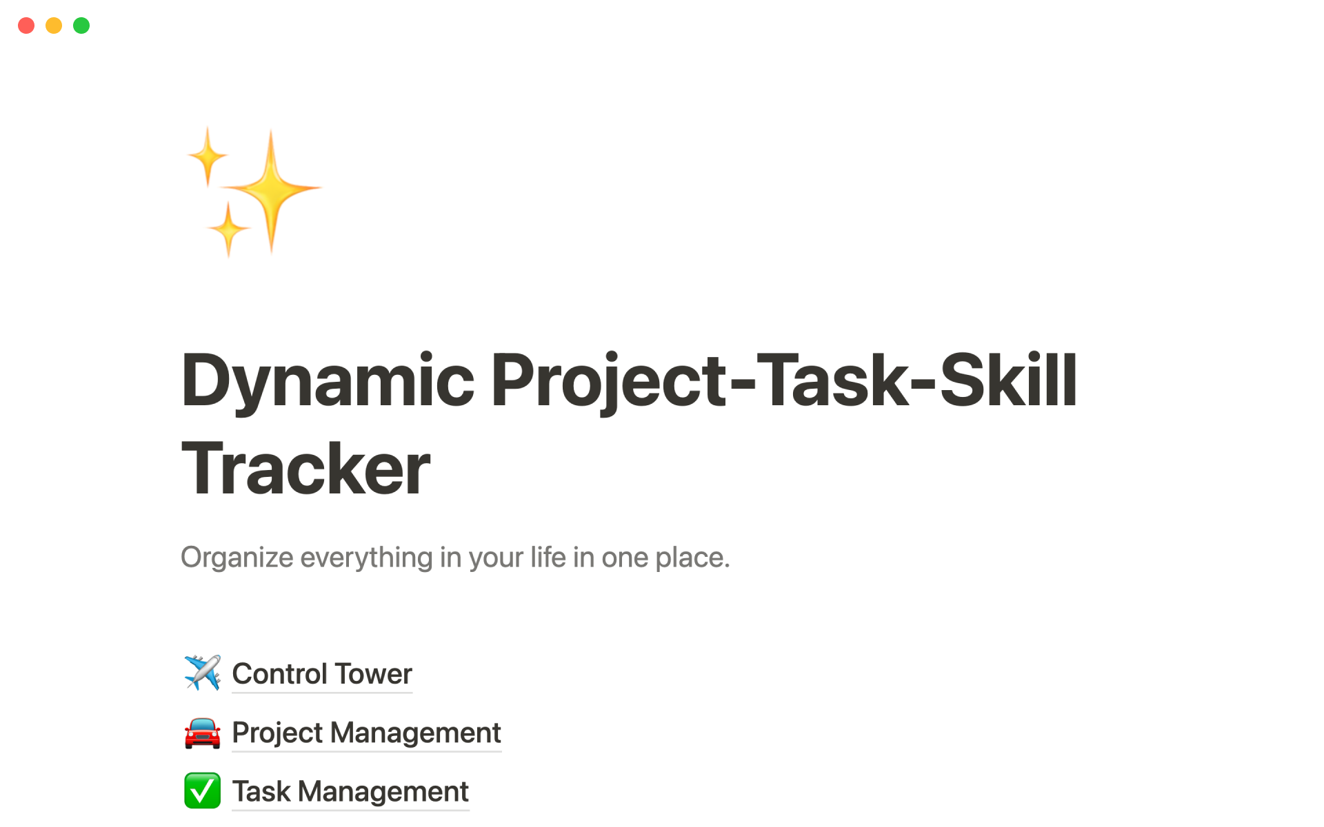 Aperçu du modèle de Dynamic project-task-skill tracker