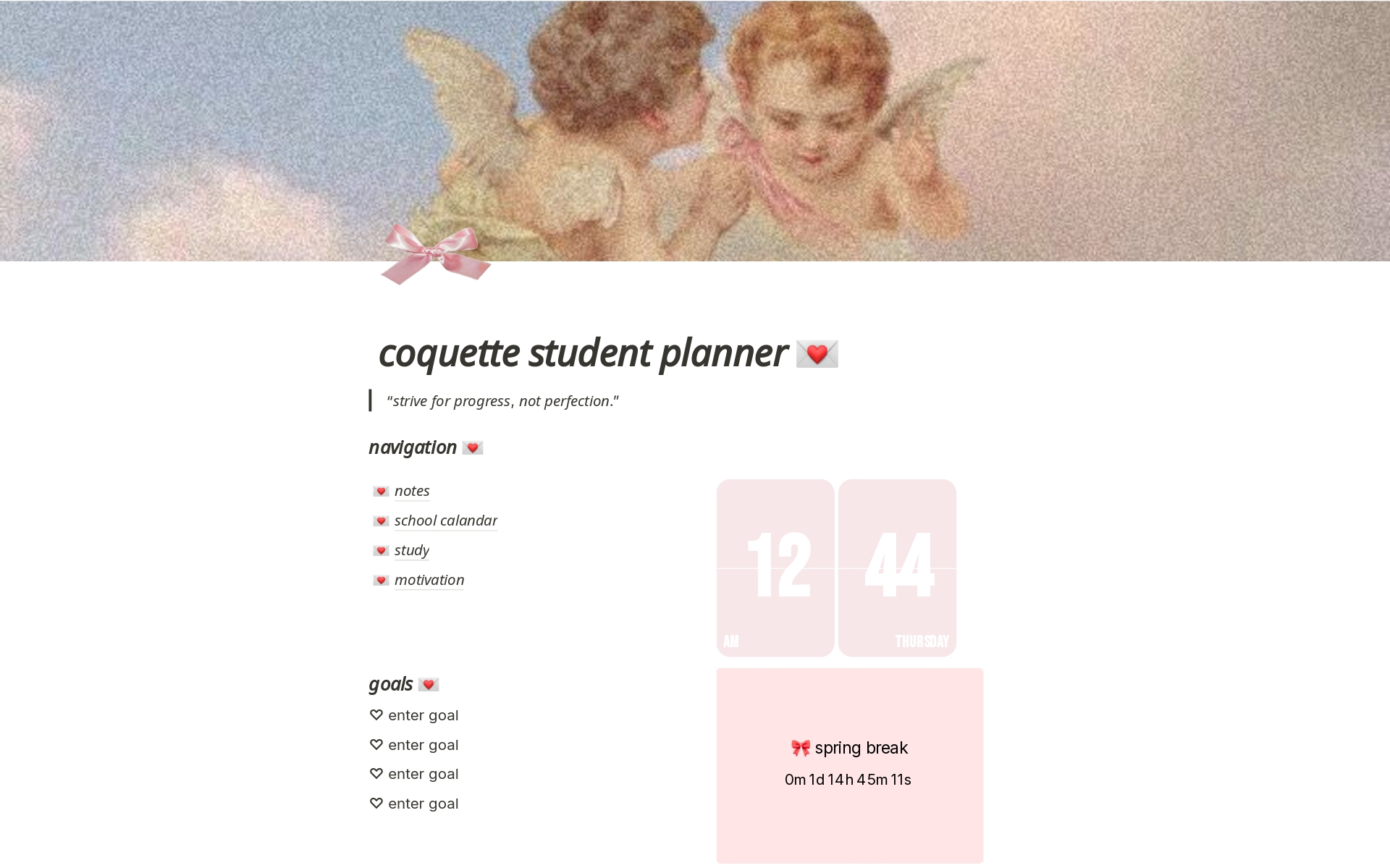 En forhåndsvisning av mal for coquette student planner