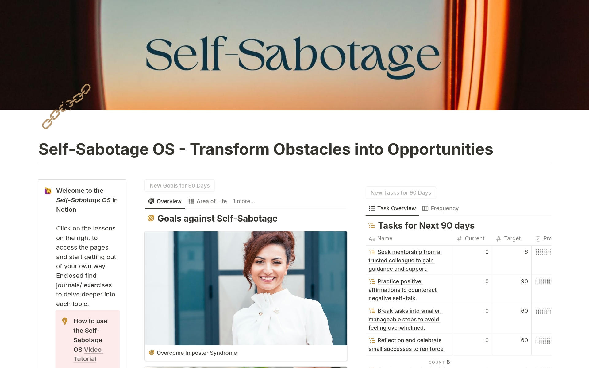 Stop Hitting Snooze on Your Dreams: All-in-one Notion Operating System to Fight Self Sabotage. The Self Sabotage OS is built to help you slay self-doubt and unleash your inner hero!