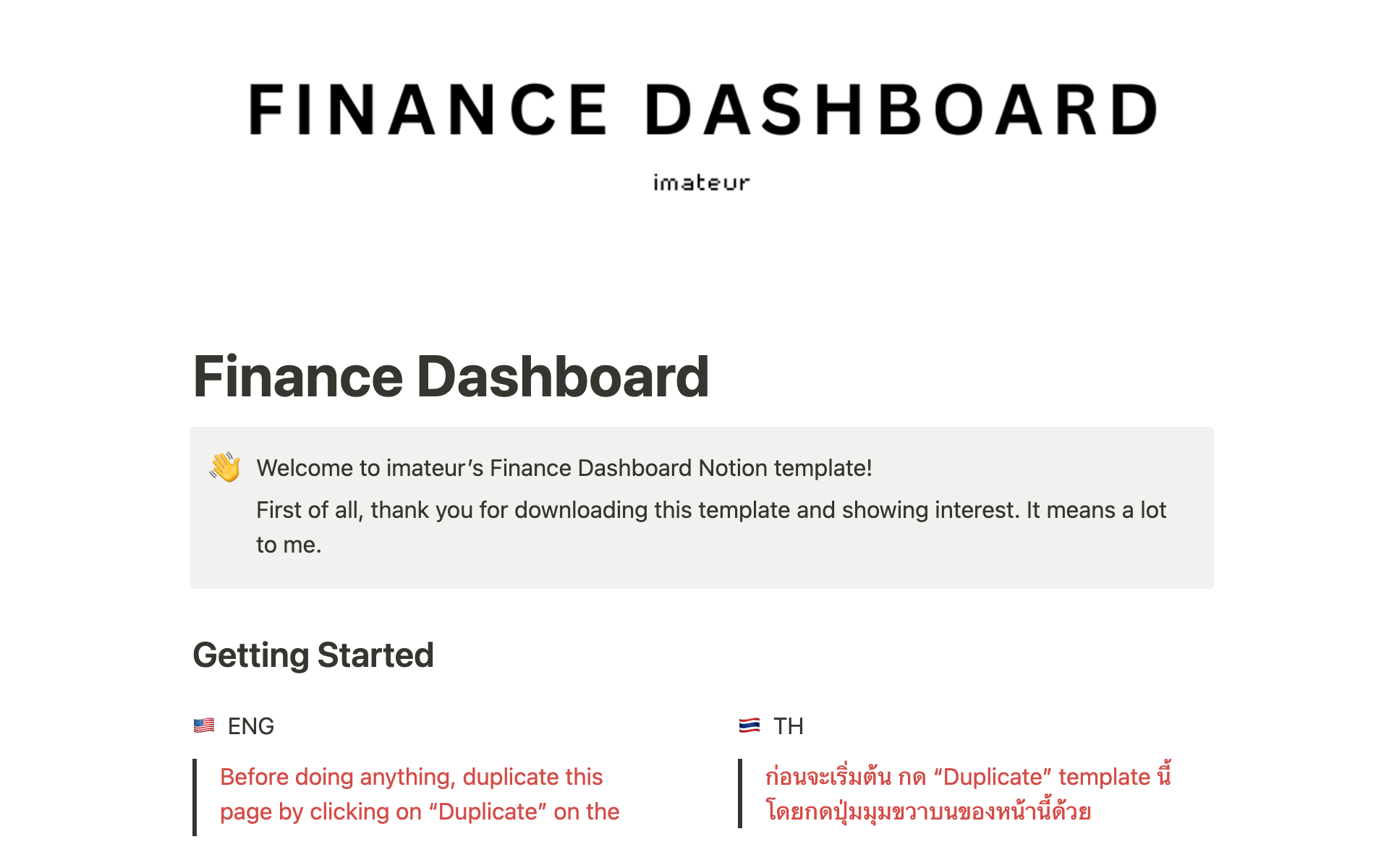 Aperçu du modèle de Finance Dashboard