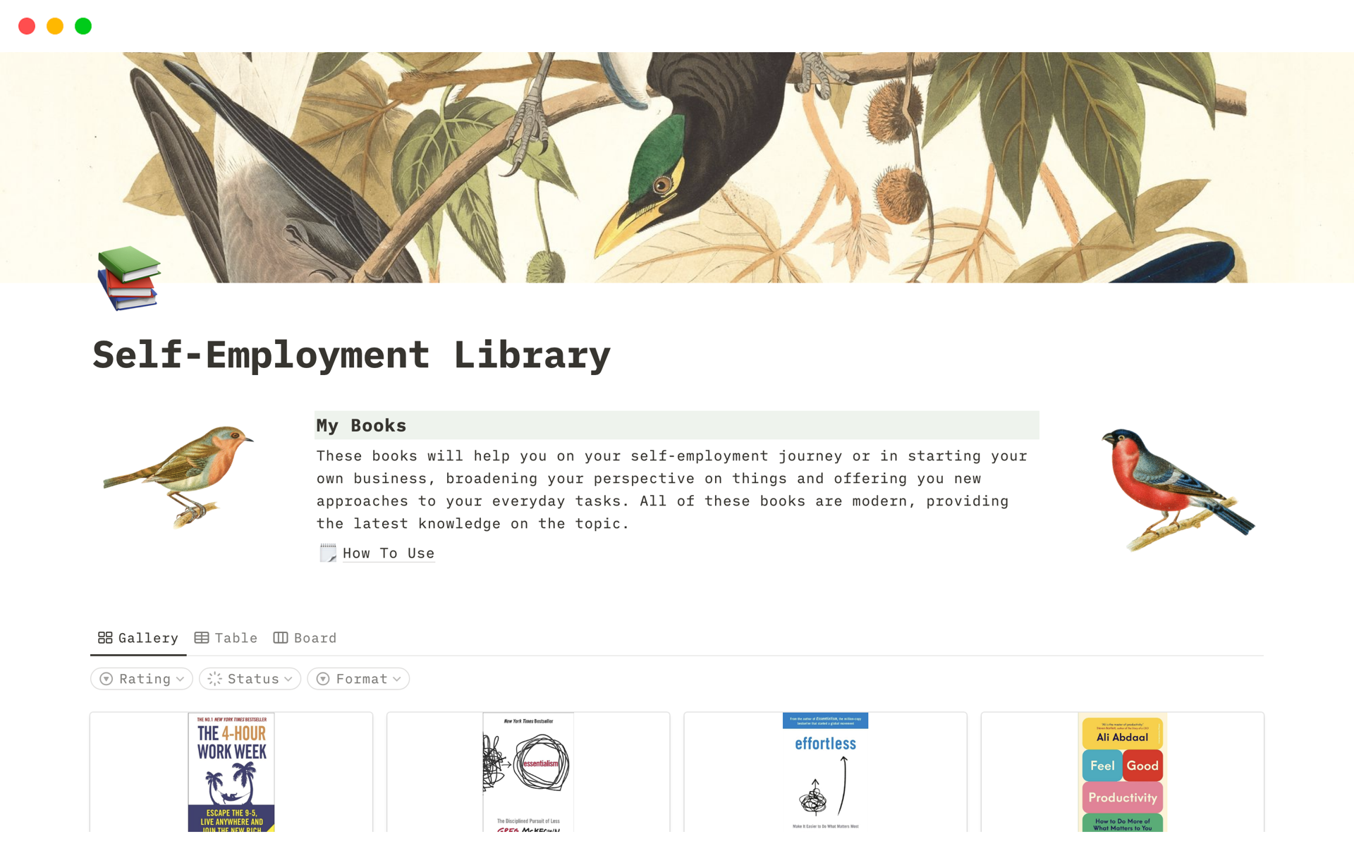 Vista previa de plantilla para Self-Employment Library