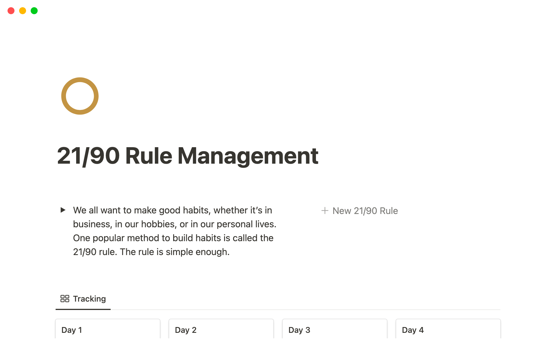 En forhåndsvisning av mal for 21/90 Rule Management