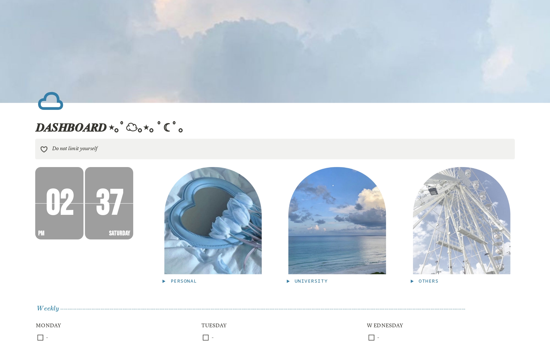 A template preview for Blue Aesthetic Dashboard for Students