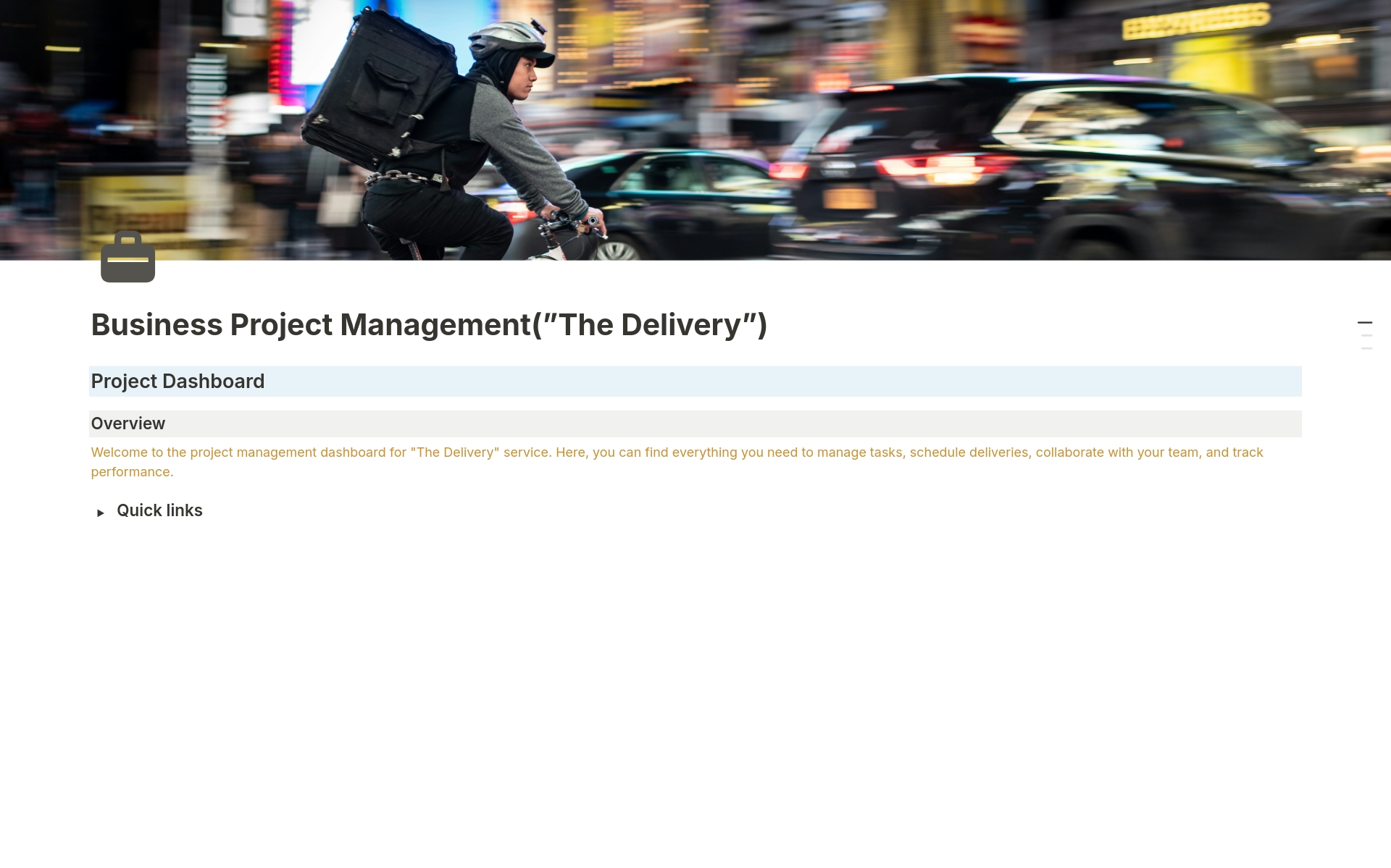 En forhåndsvisning av mal for The Delivery System Management