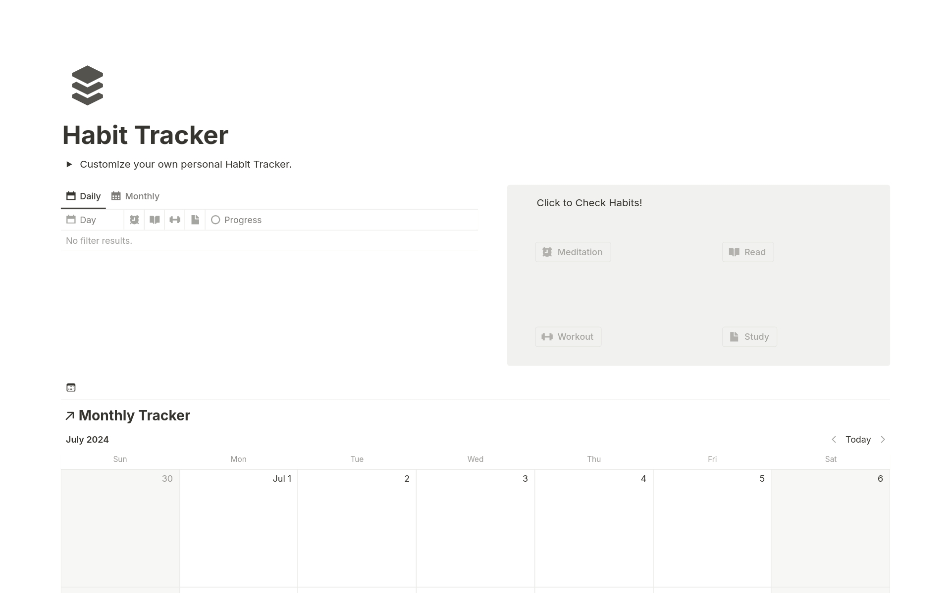 A template preview for Notion Personal Habit Tracker