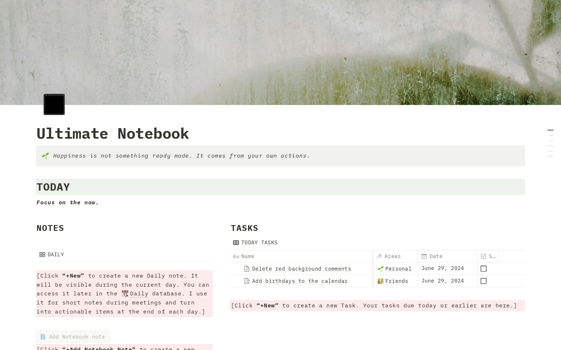 En förhandsgranskning av mallen för Ultimate Notebook