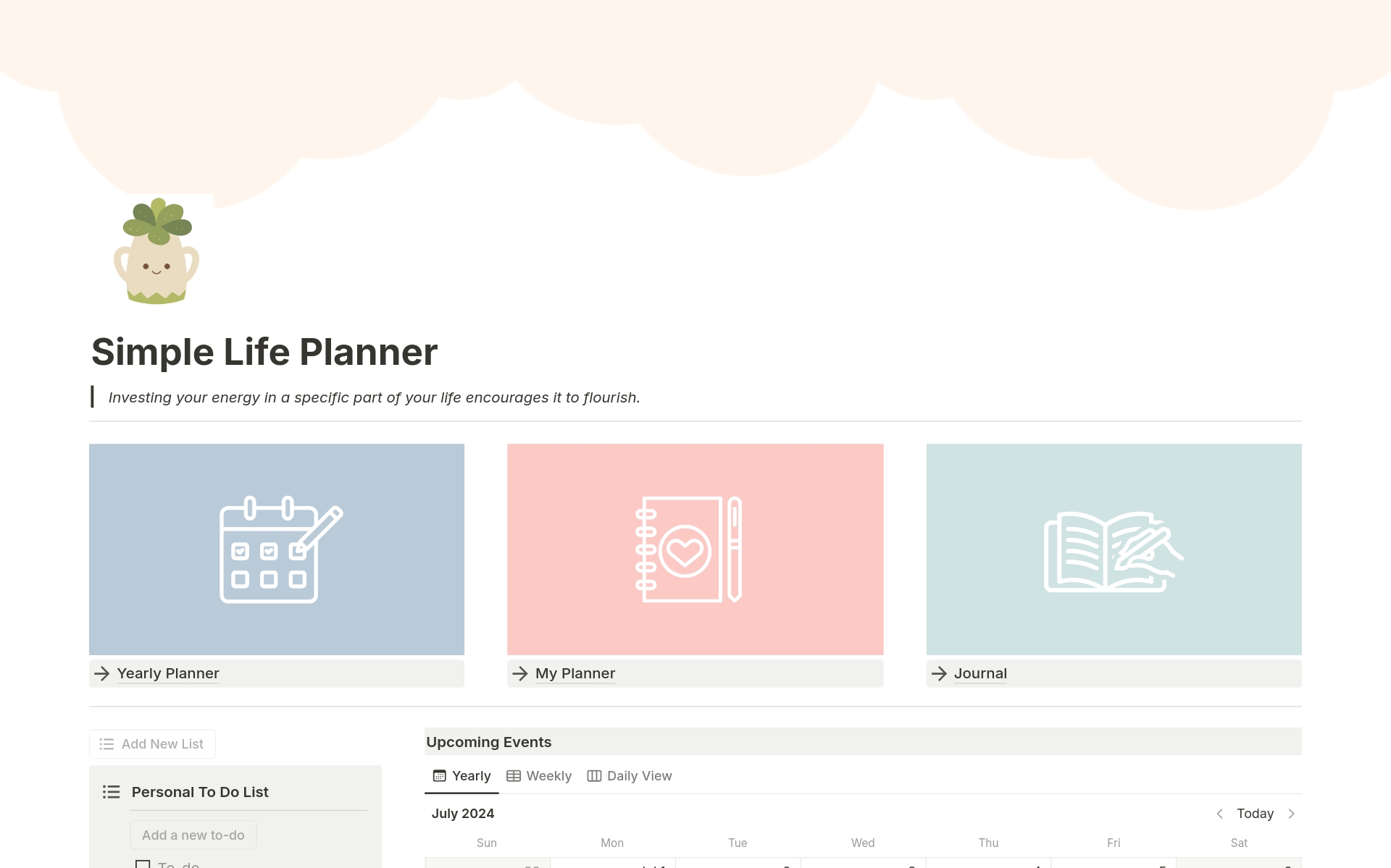 Welcome to the ultimate Notion Simple Life Planner, designed to help you stay organised, focused, and productive throughout the year. 