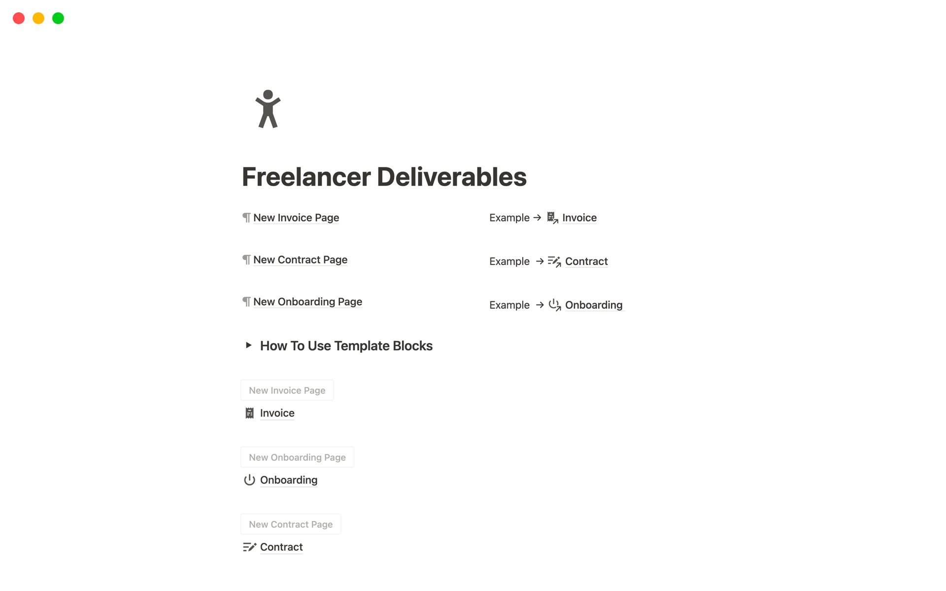En förhandsgranskning av mallen för Freelancer Deliverables
