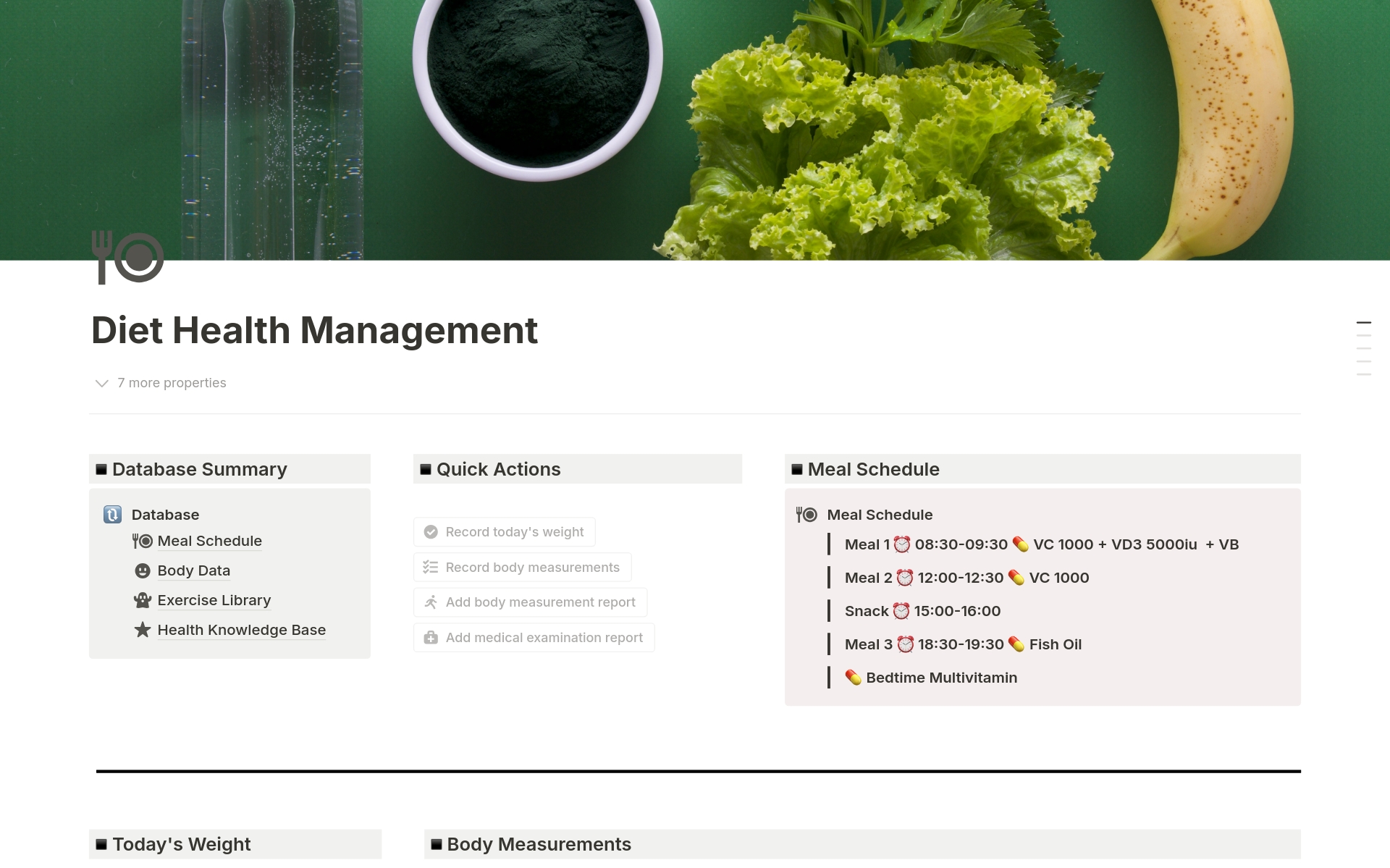 A template preview for Diet Health Management